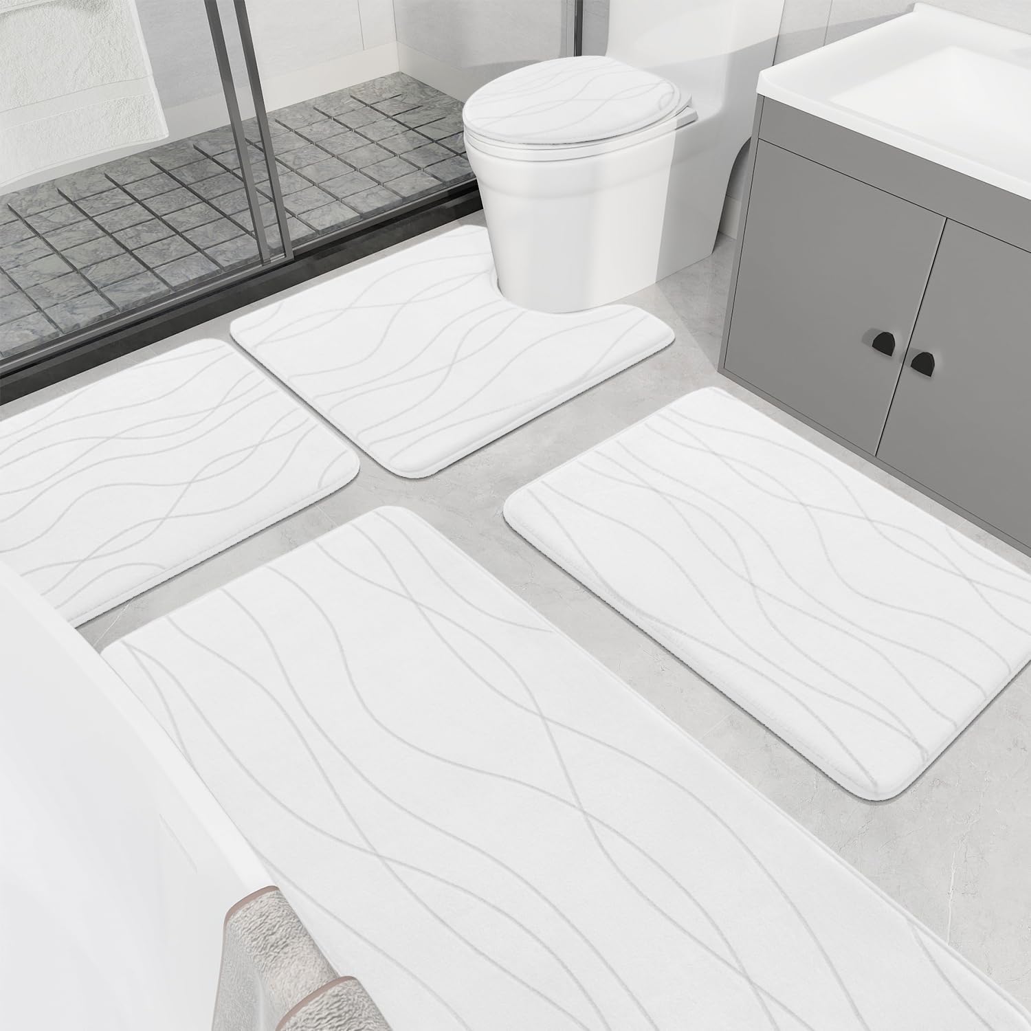 Dark Grey Memory Foam Bath Rug Set