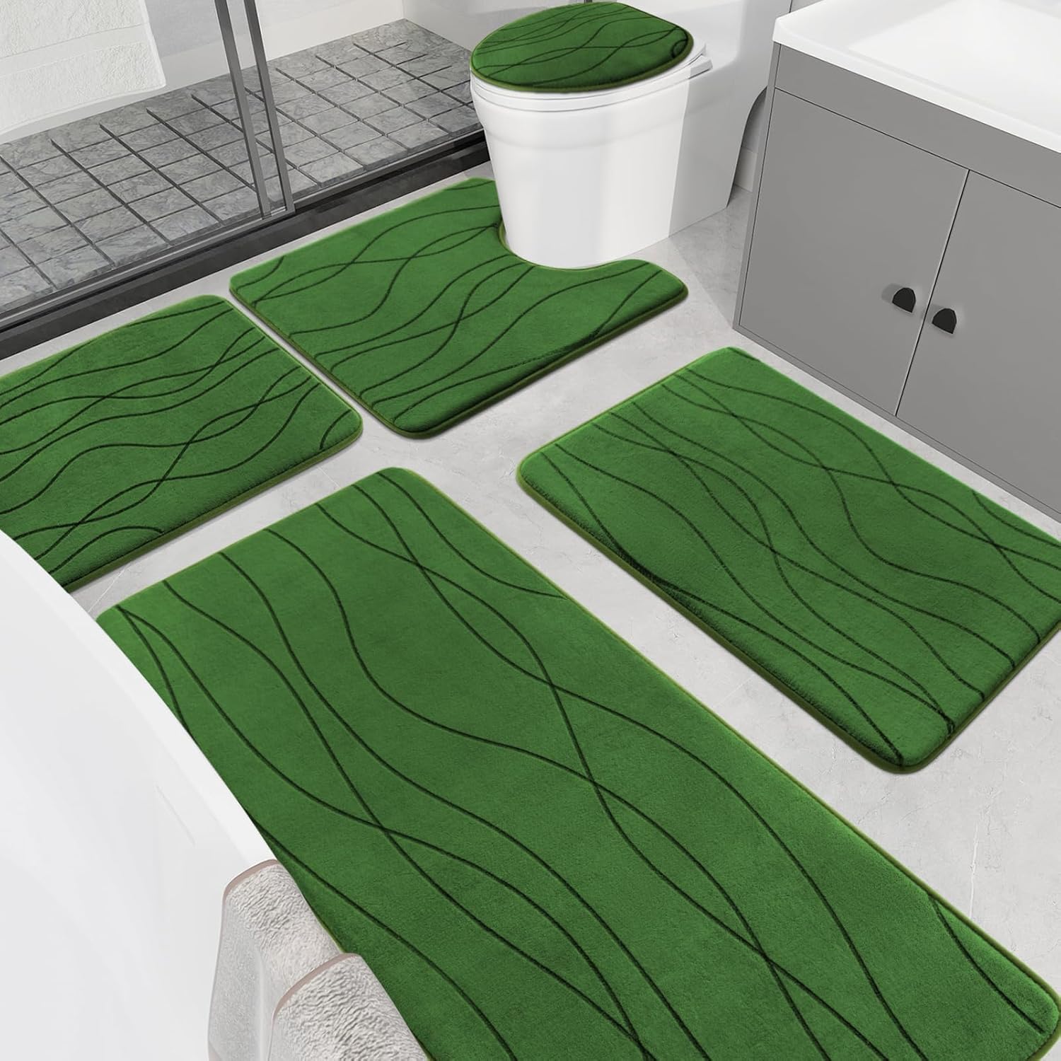 Dark Grey Memory Foam Bath Rug Set