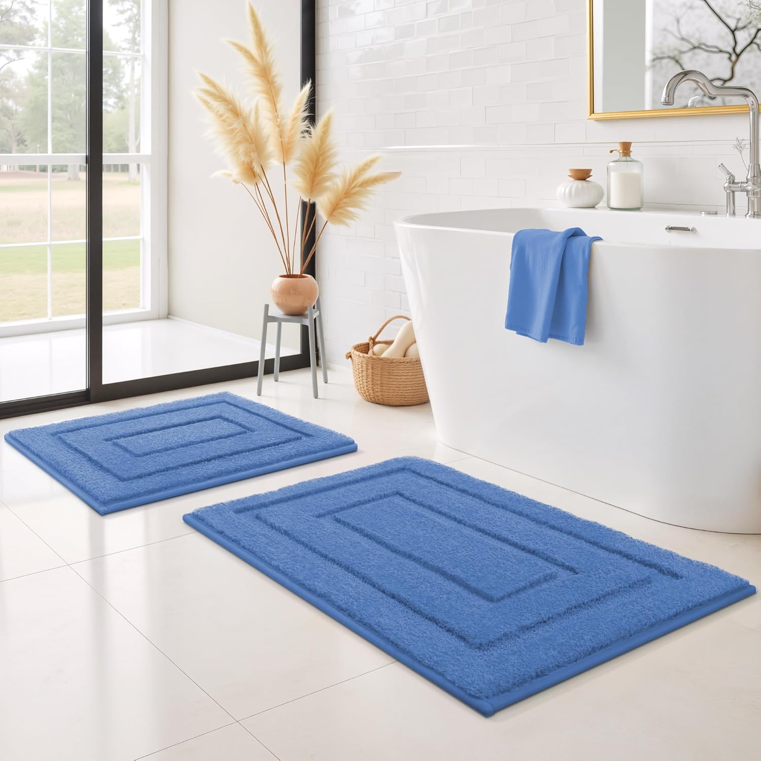 Gray Microfiber Non-Slip Bath Rug