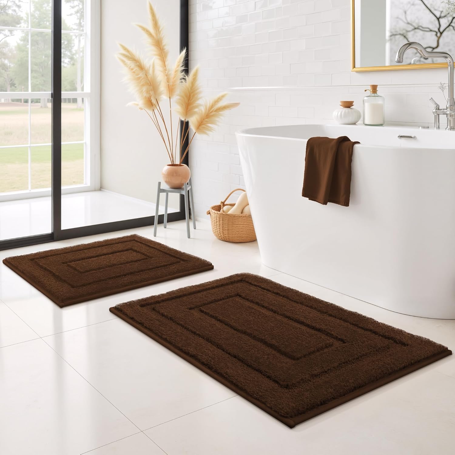 Gray Microfiber Non-Slip Bath Rug