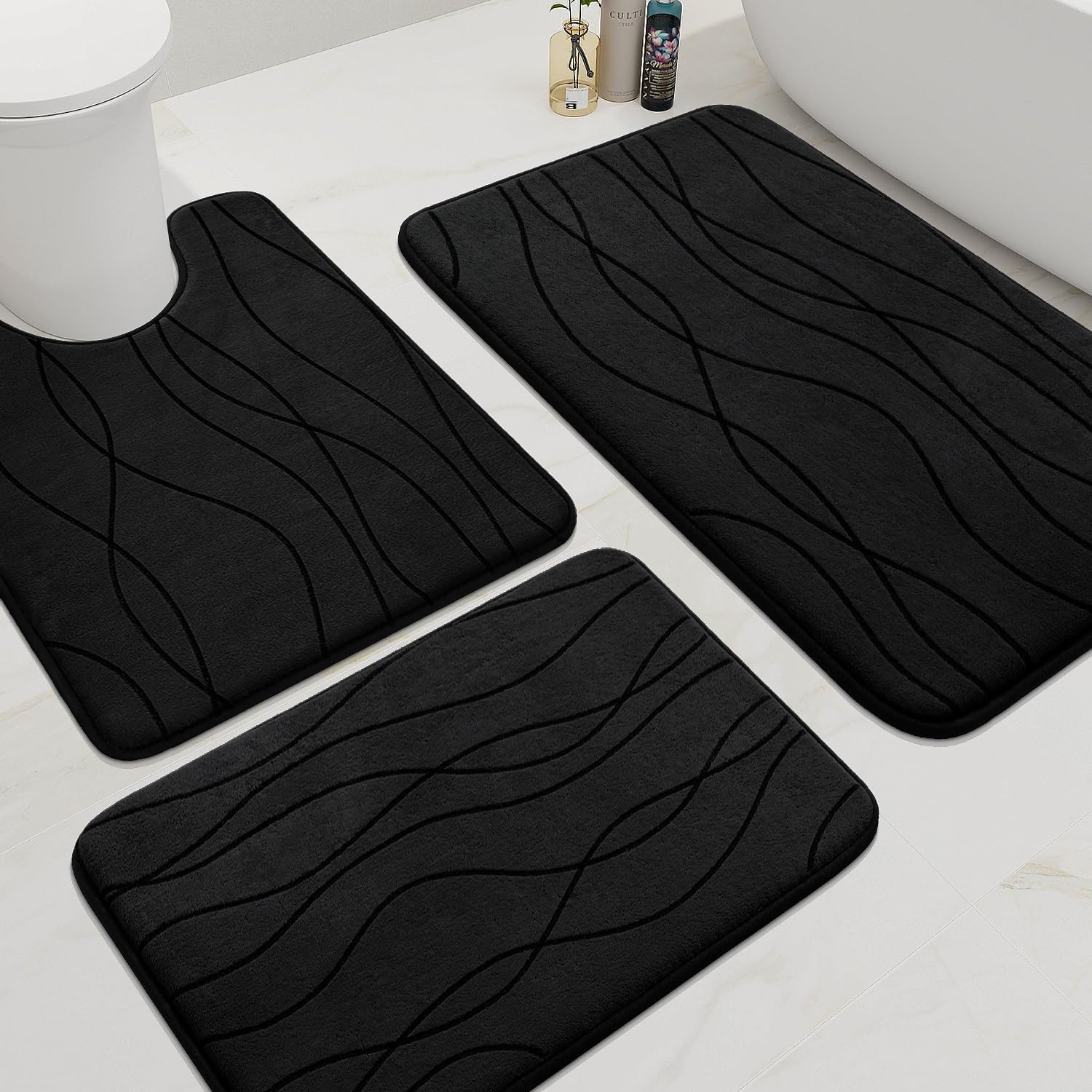 Dark Grey Memory Foam Bath Rug Set