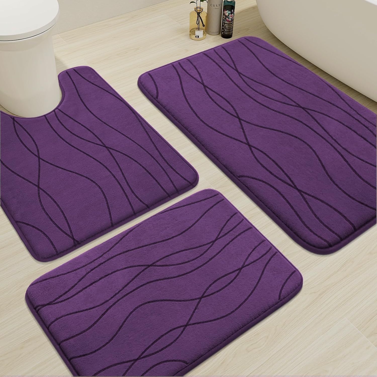 Dark Grey Memory Foam Bath Rug Set