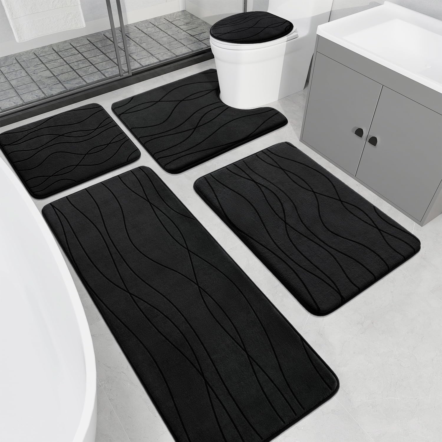 Dark Grey Memory Foam Bath Rug Set