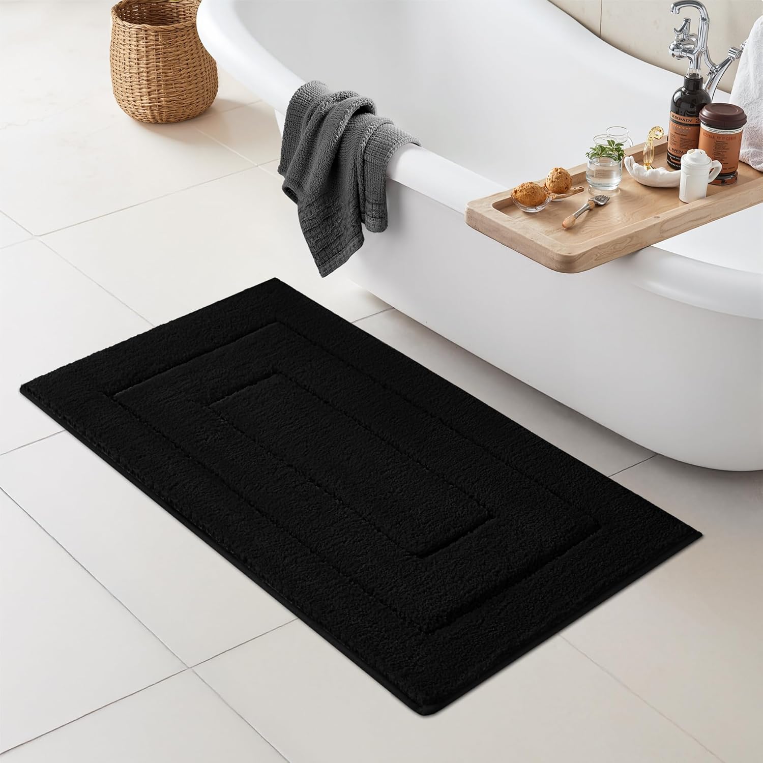 Gray Microfiber Non-Slip Bath Rug