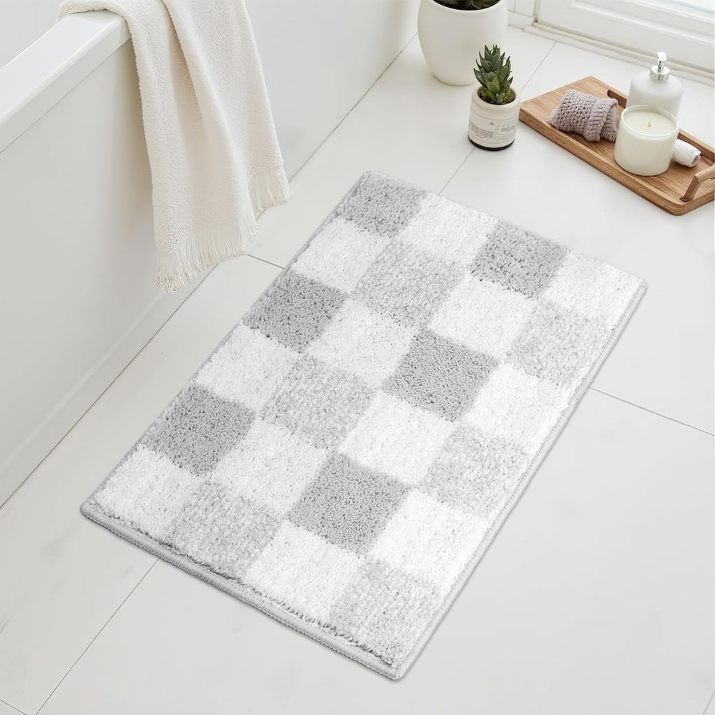 Gray Microfiber Non-Slip Bath Rug