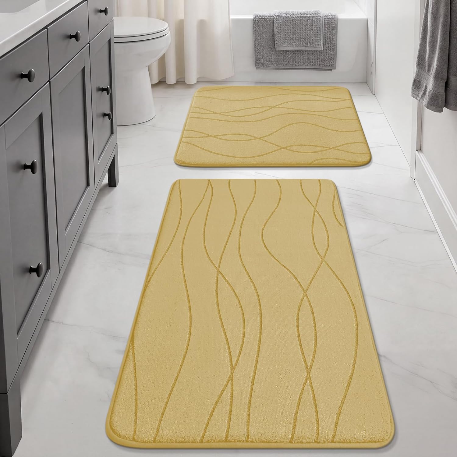 Dark Grey Memory Foam Bath Rug Set
