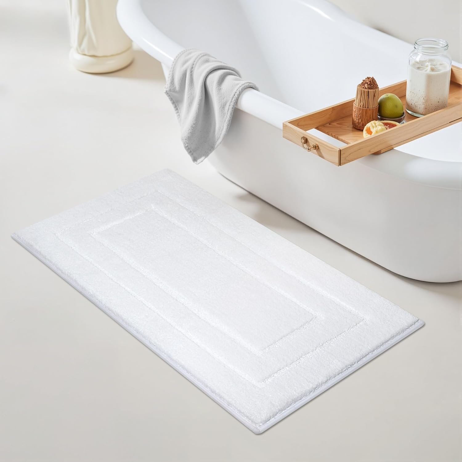 Gray Microfiber Non-Slip Bath Rug