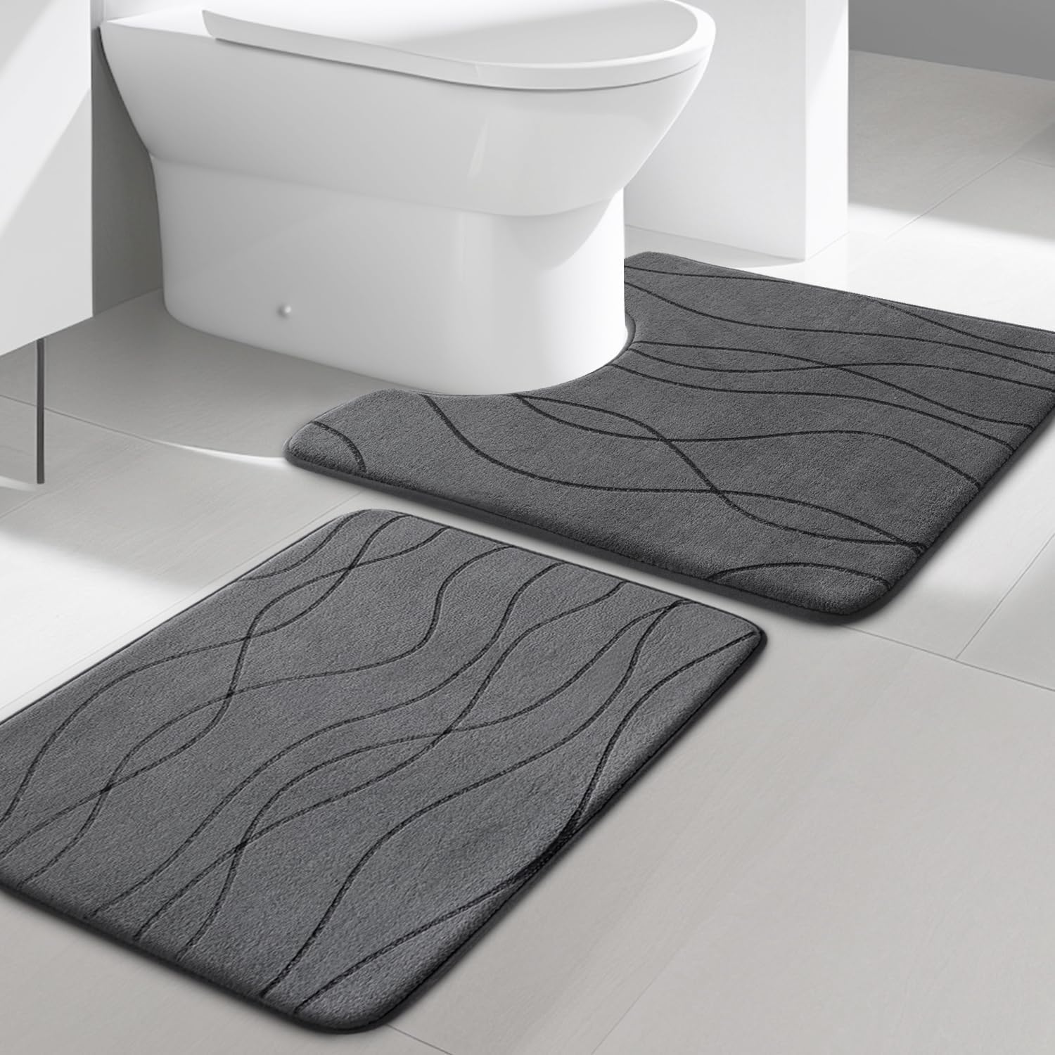 Dark Grey Memory Foam Bath Rug Set