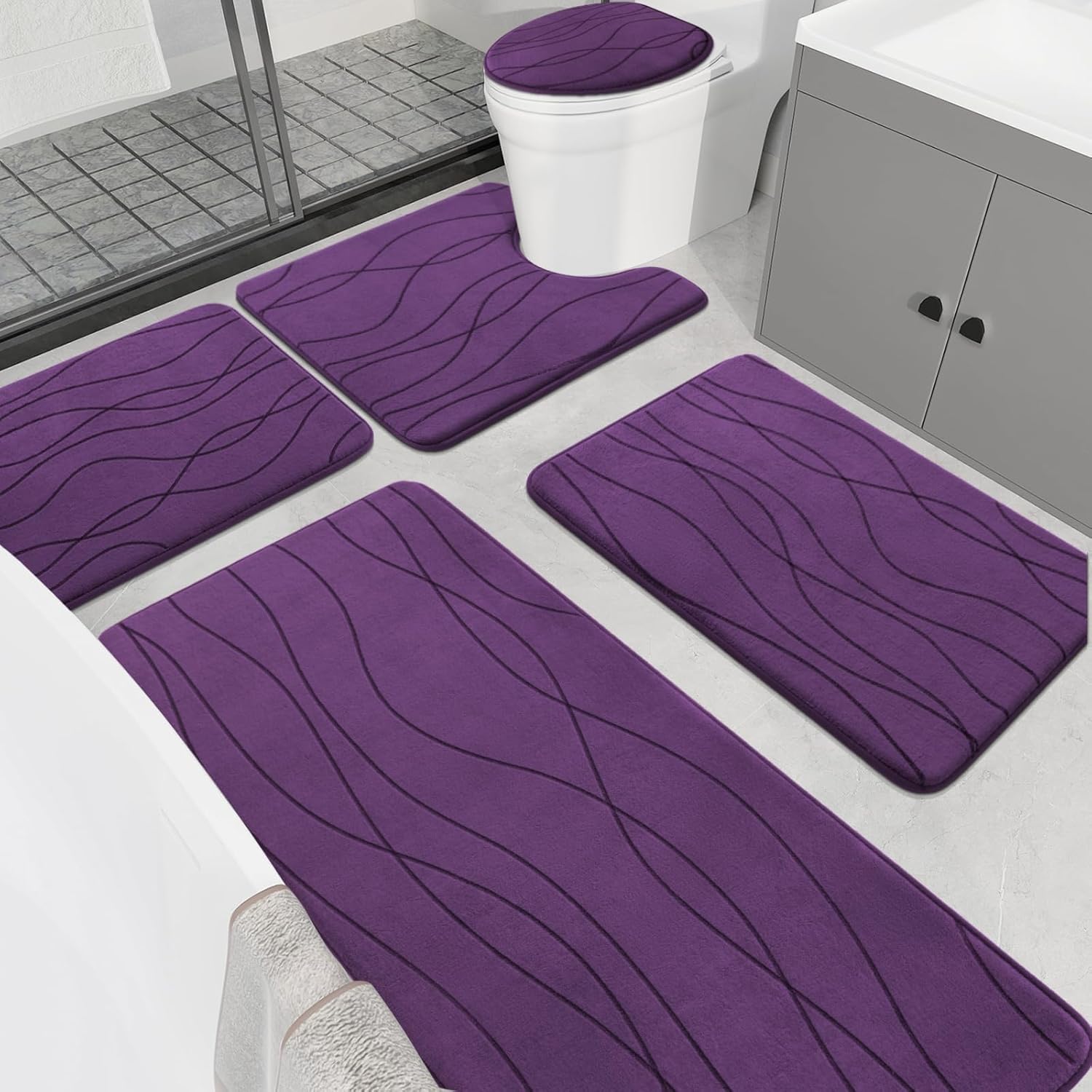 Dark Grey Memory Foam Bath Rug Set