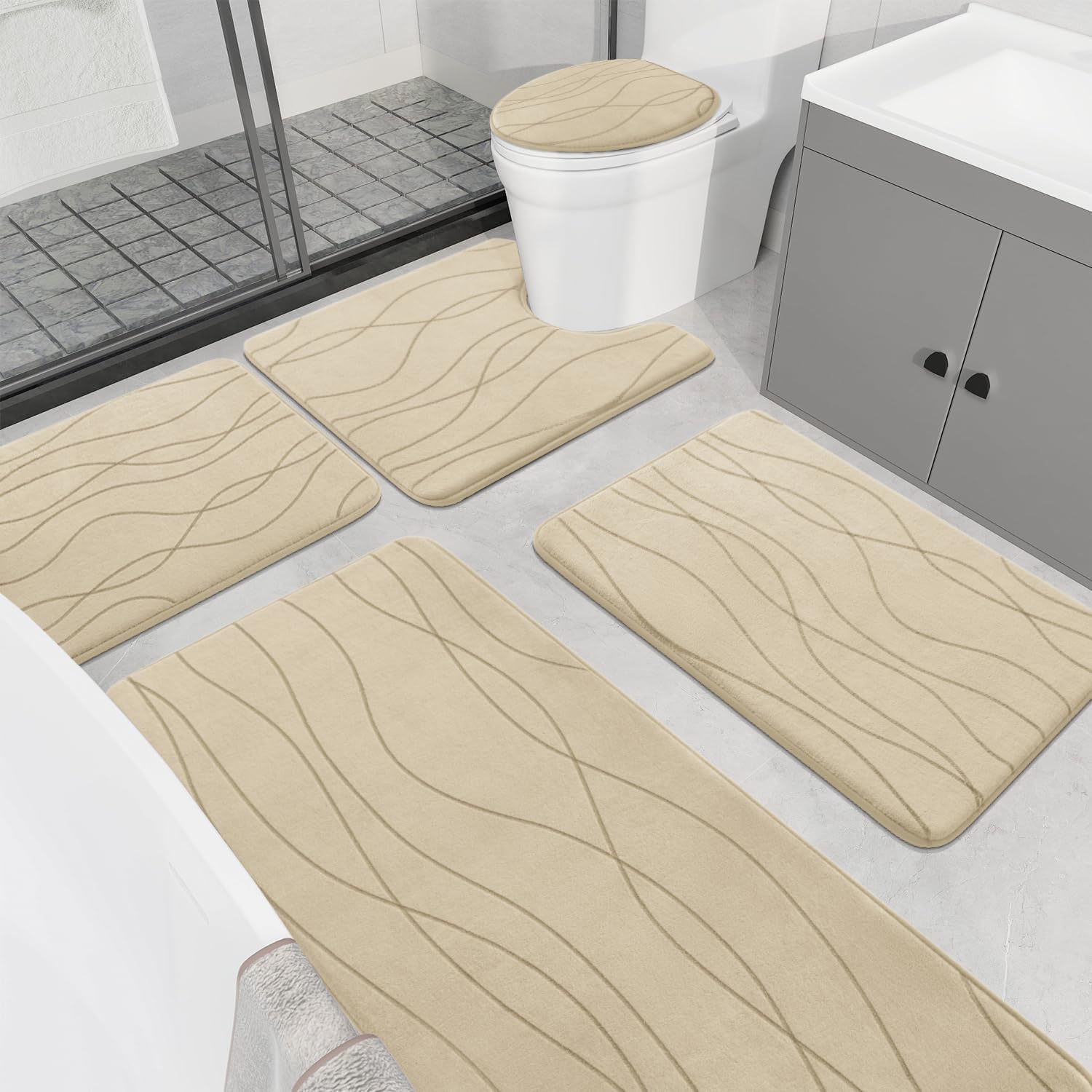 Dark Grey Memory Foam Bath Rug Set
