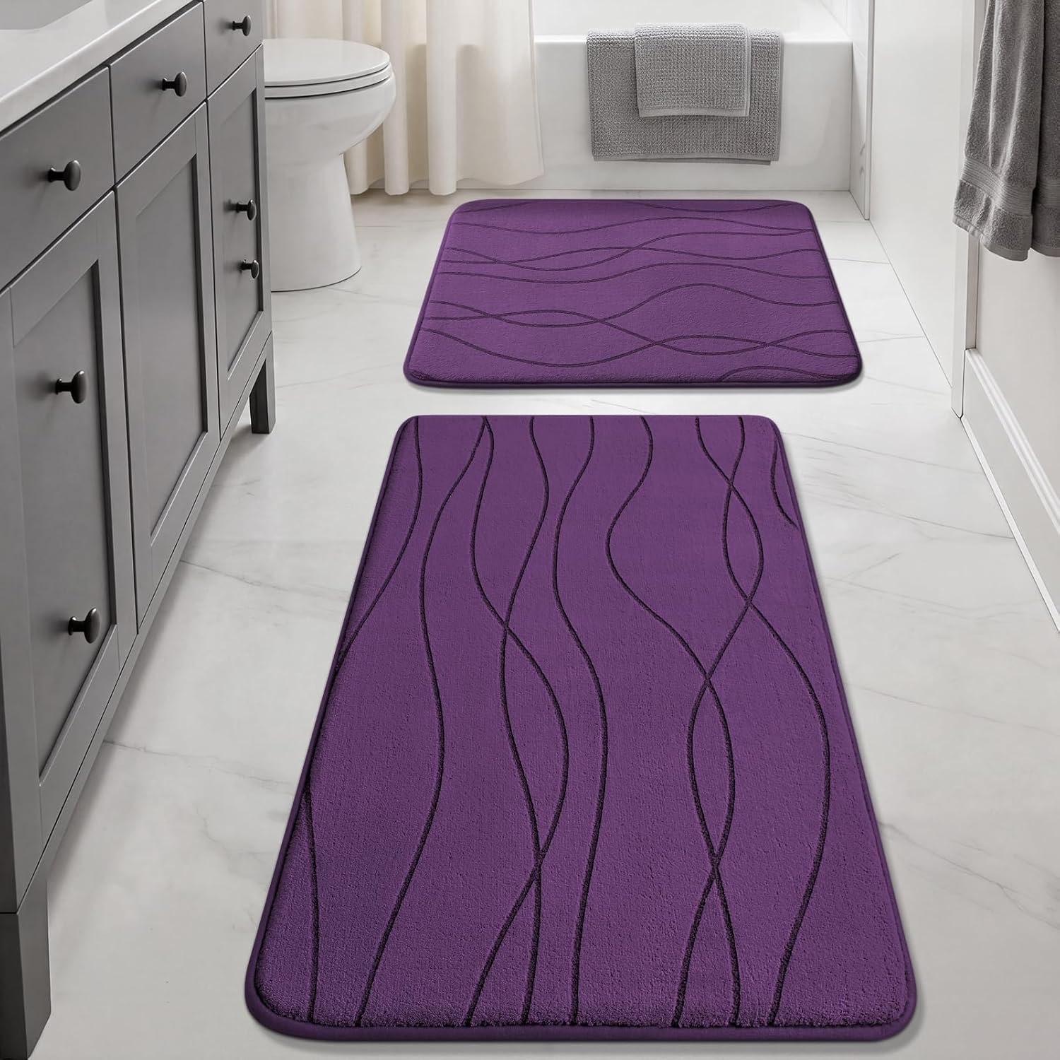 Dark Grey Memory Foam Bath Rug Set