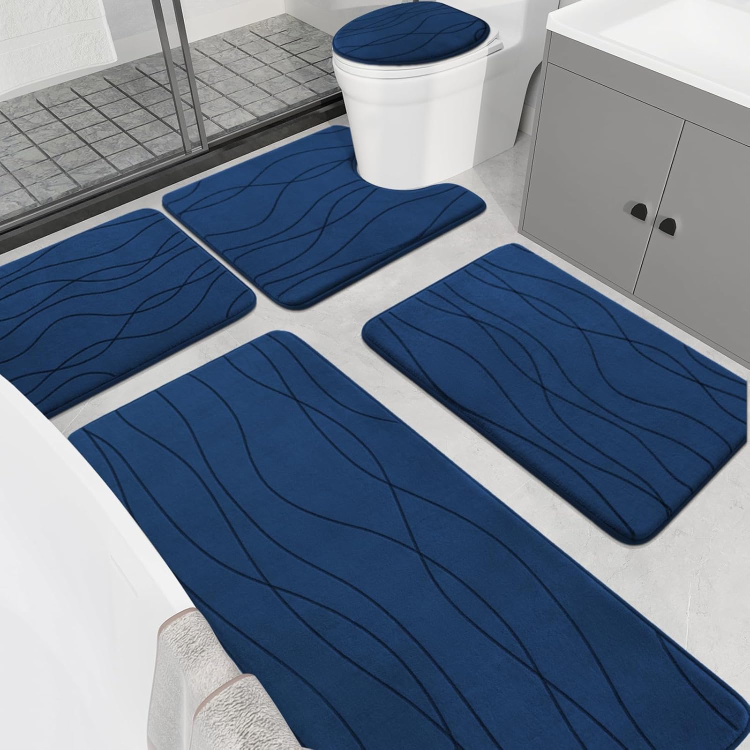 Dark Grey Memory Foam Bath Rug Set
