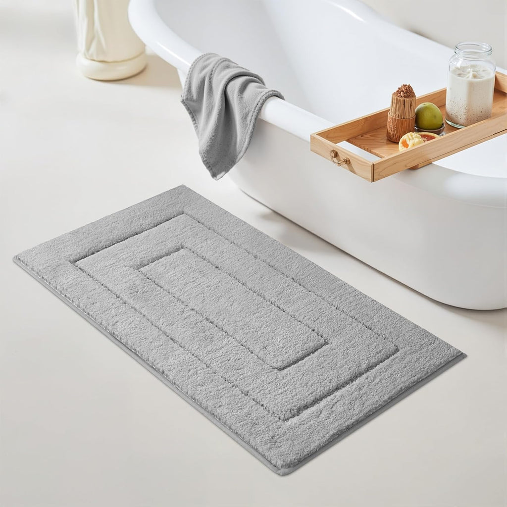 Gray Microfiber Non-Slip Bath Rug