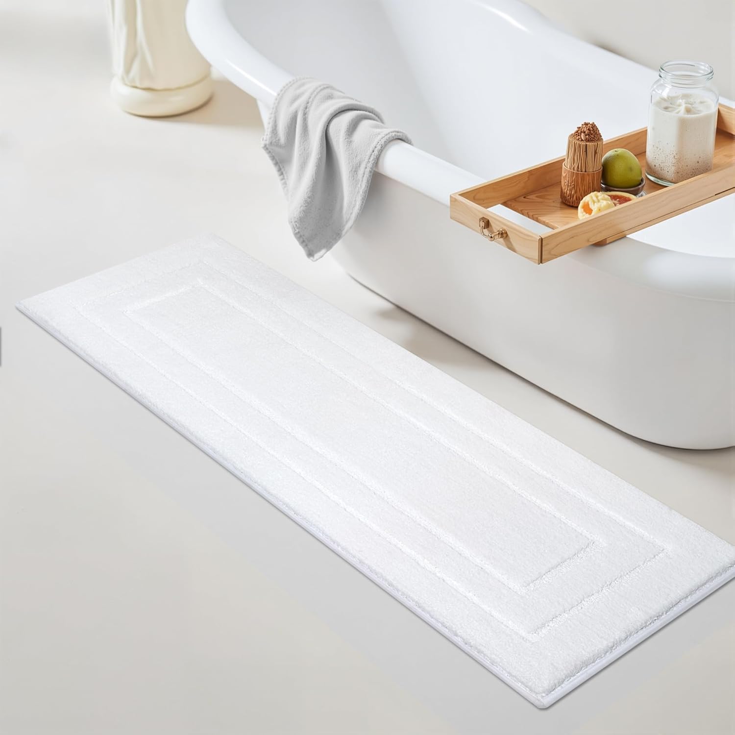 Gray Microfiber Non-Slip Bath Rug