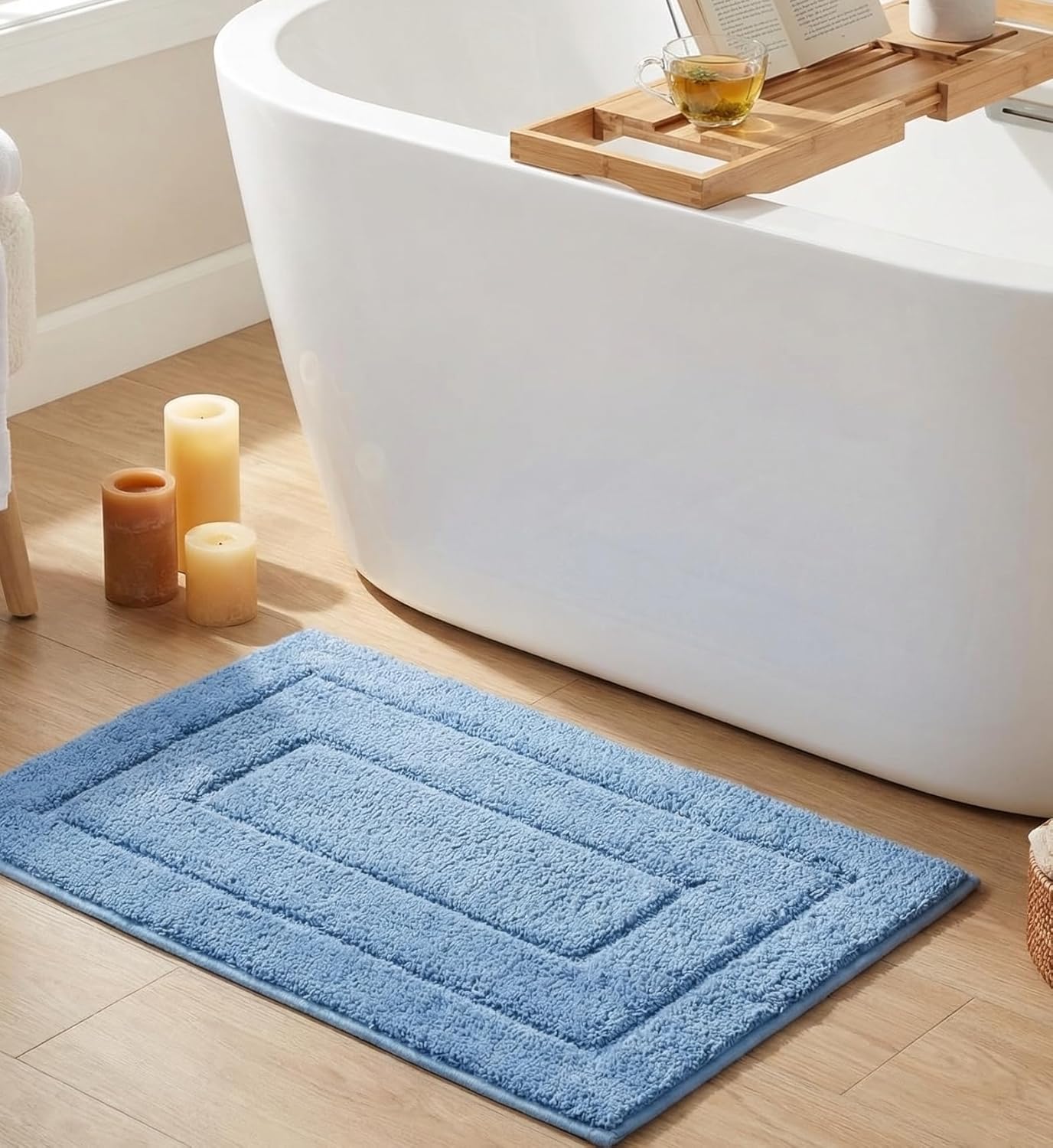 Gray Microfiber Non-Slip Bath Rug