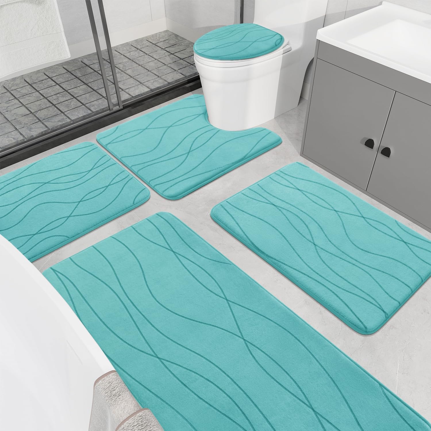 Dark Grey Memory Foam Bath Rug Set