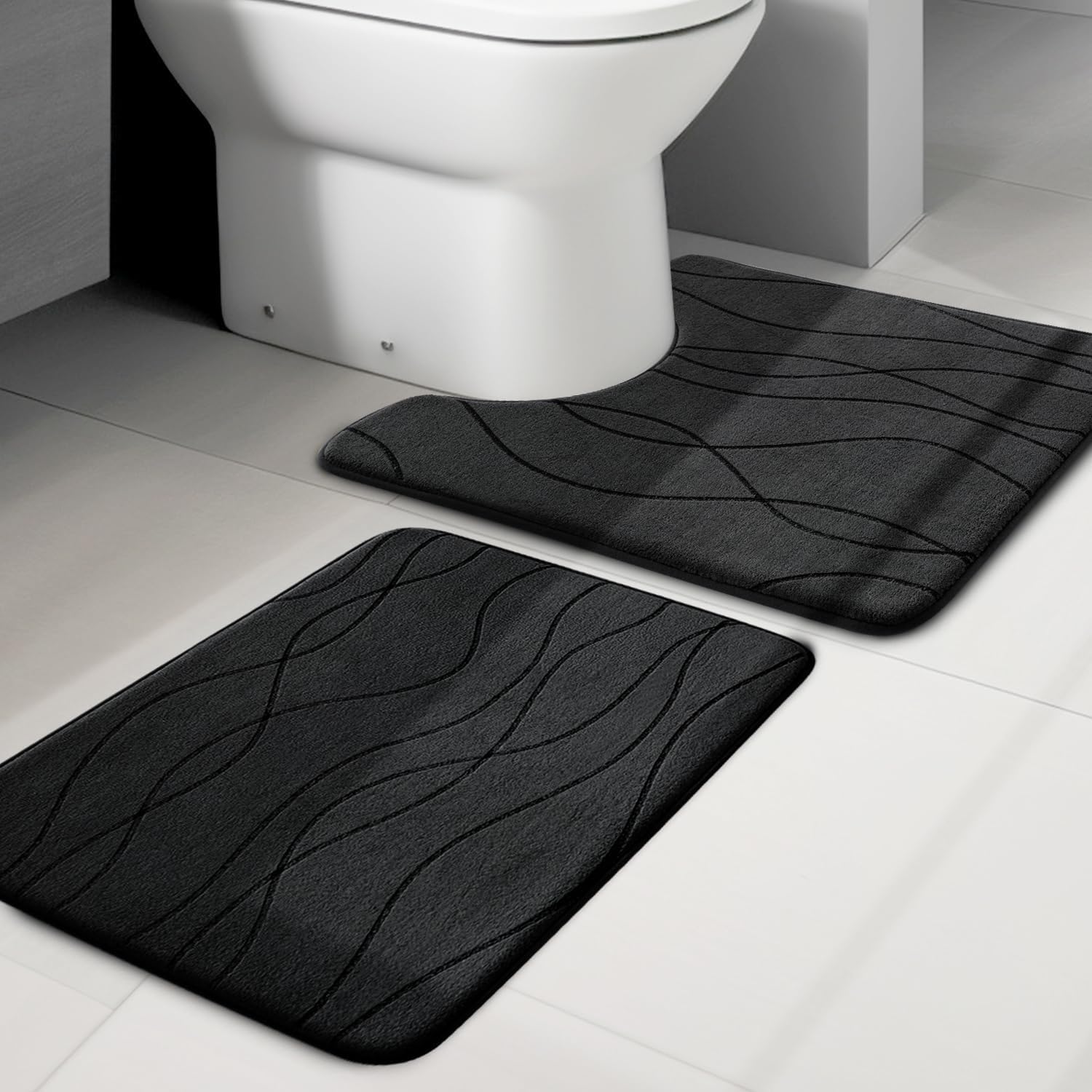 Dark Grey Memory Foam Bath Rug Set