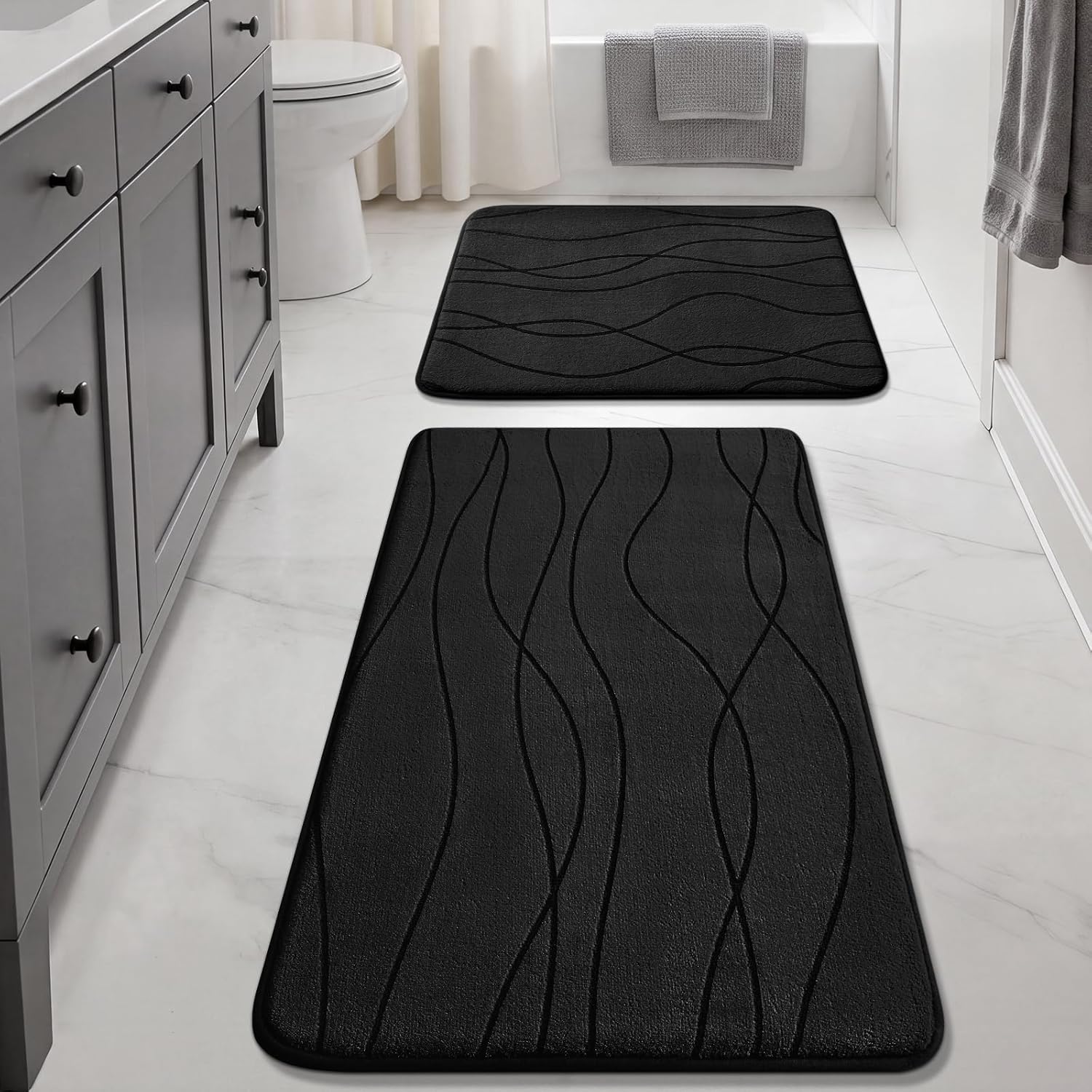 Dark Grey Memory Foam Bath Rug Set