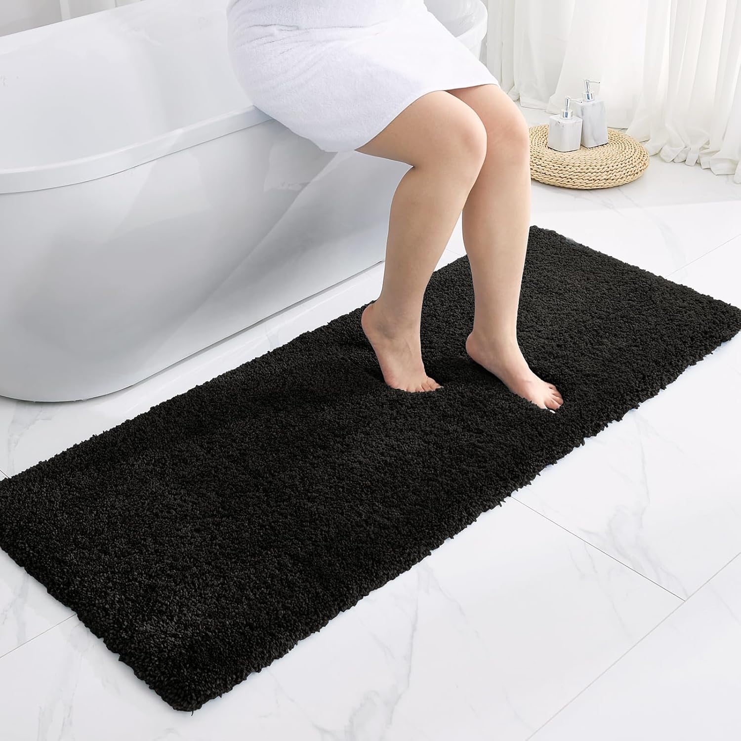 White Non-Slip Plush Bath Mat