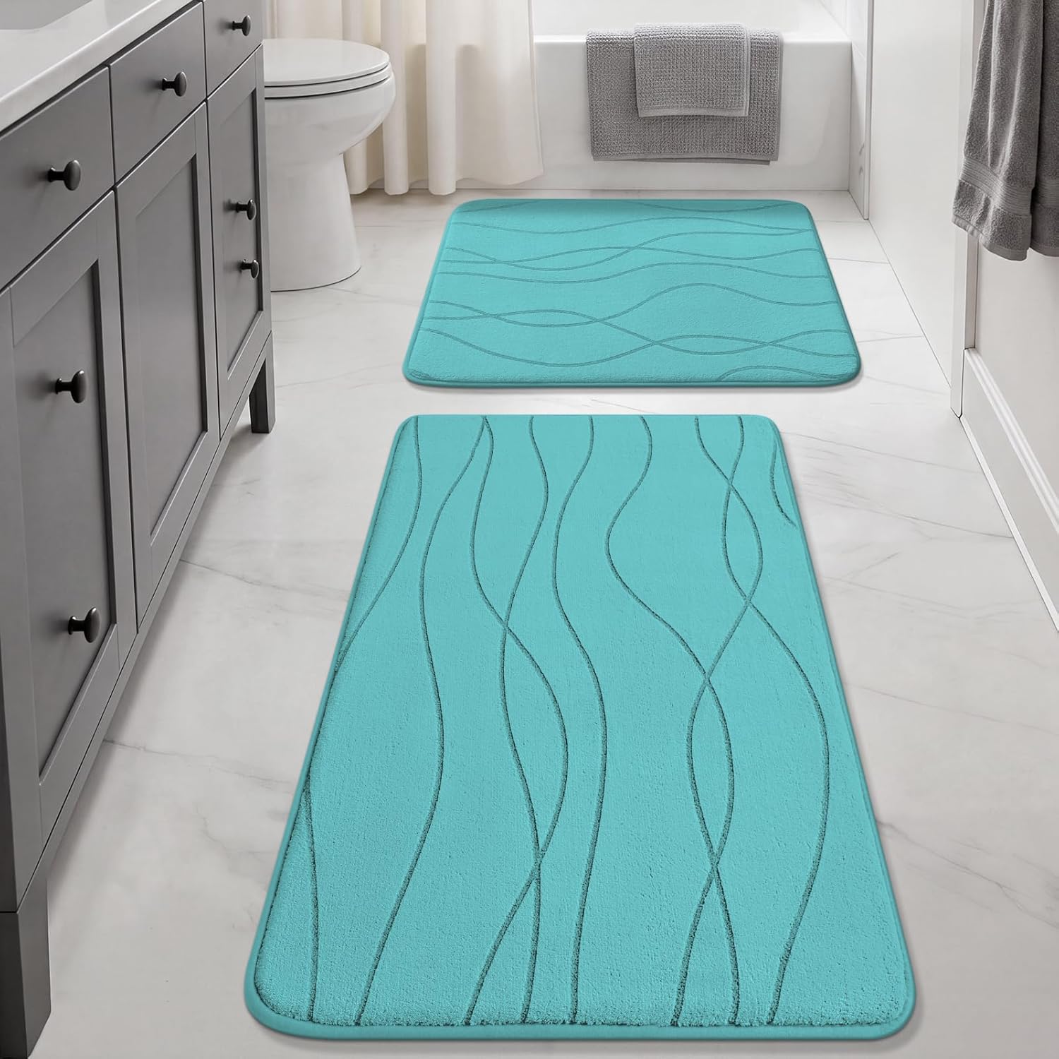 Dark Grey Memory Foam Bath Rug Set
