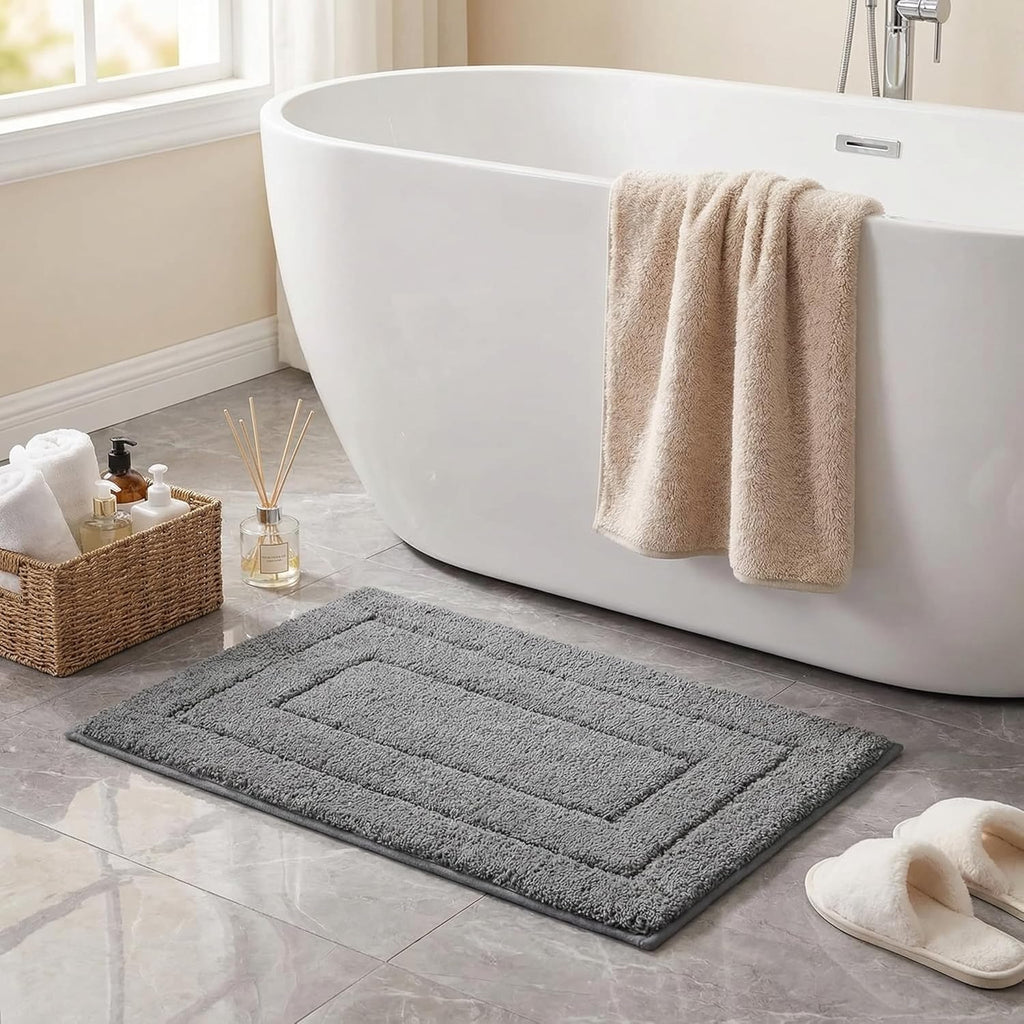 Gray Microfiber Non-Slip Bath Rug