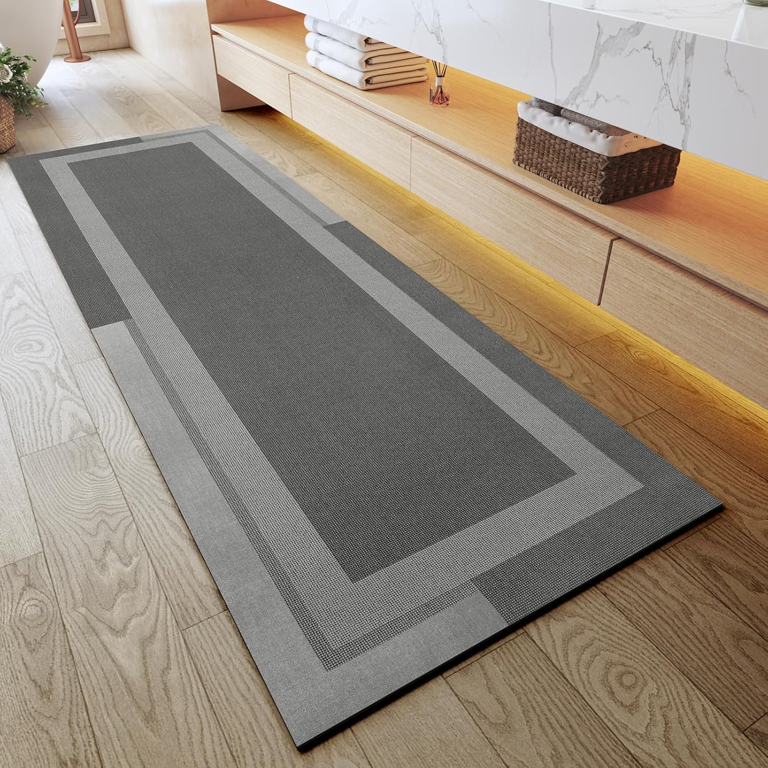 Gray Thin Non-Slip Bath Mat