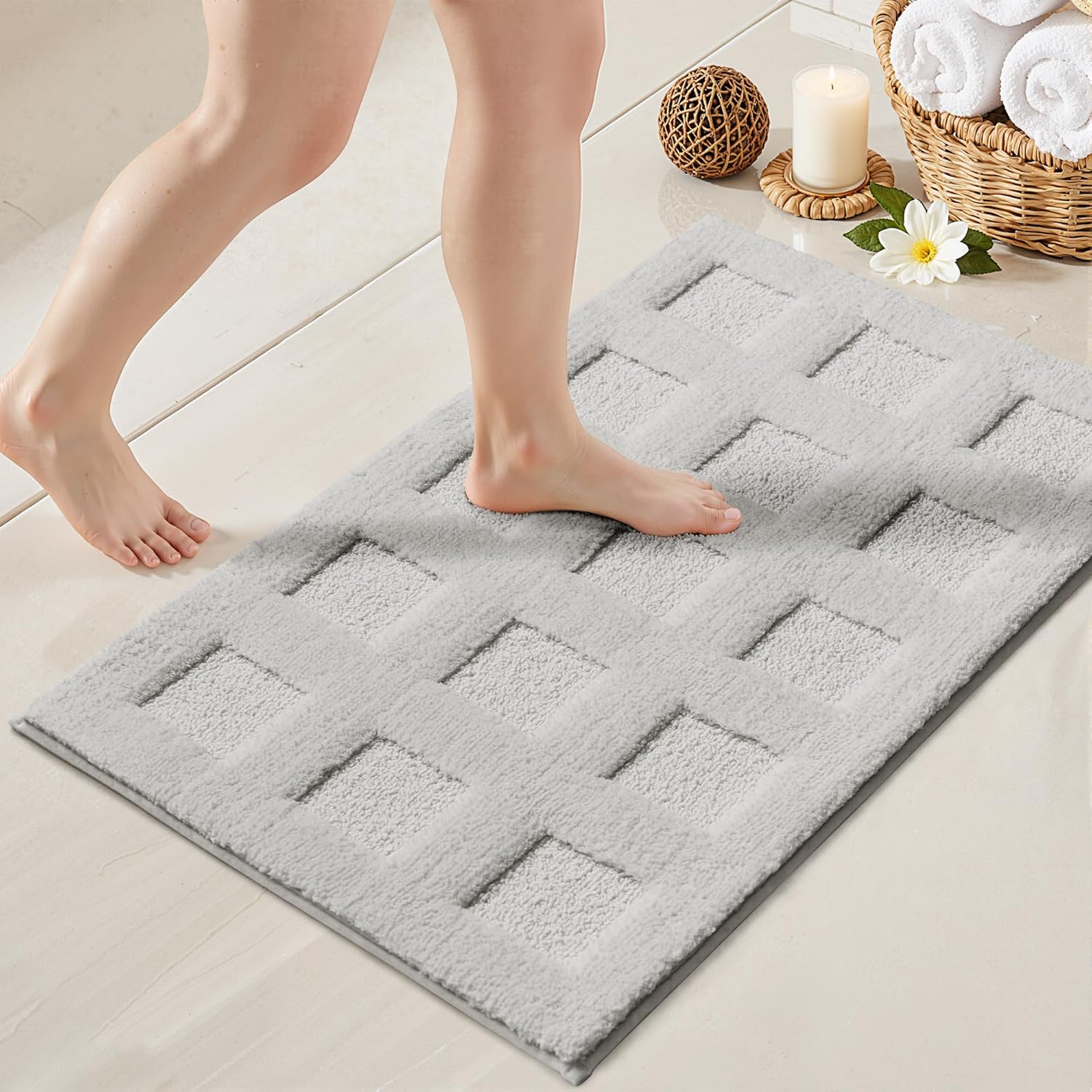 Gray Microfiber Non-Slip Bath Rug