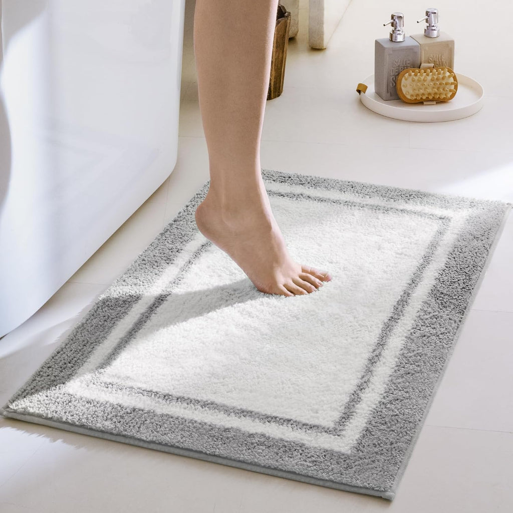 Gray Microfiber Non-Slip Bath Rug