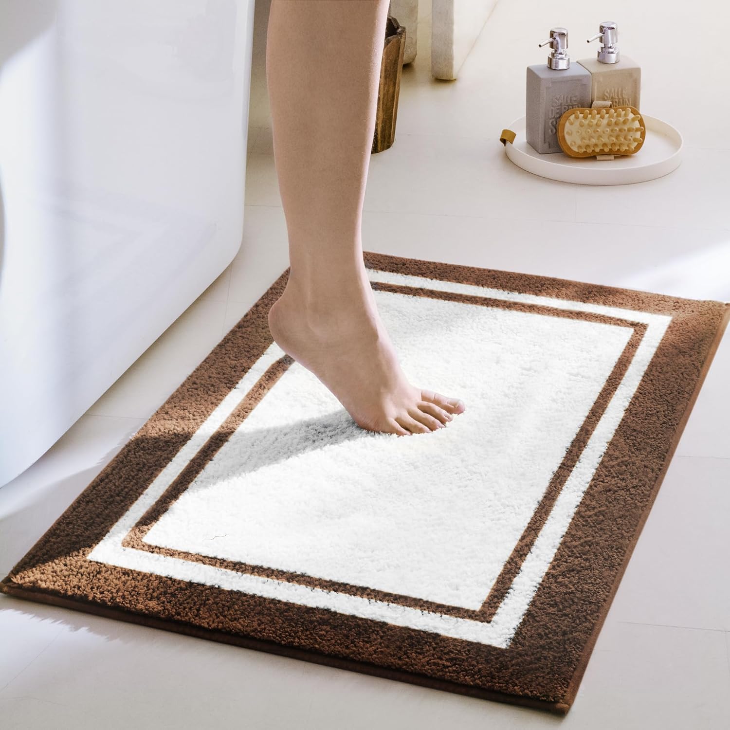 Gray Microfiber Non-Slip Bath Rug