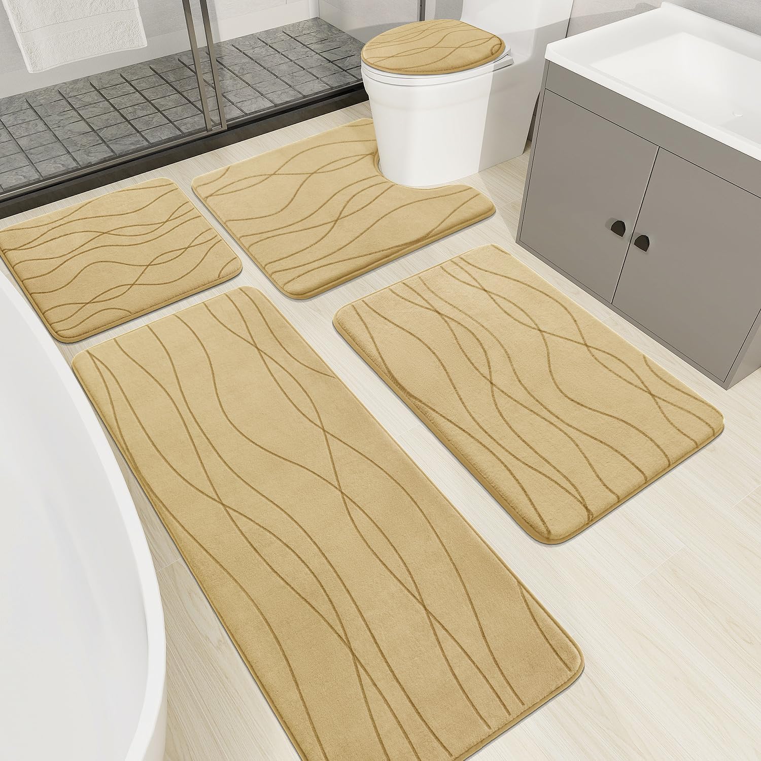 Dark Grey Memory Foam Bath Rug Set