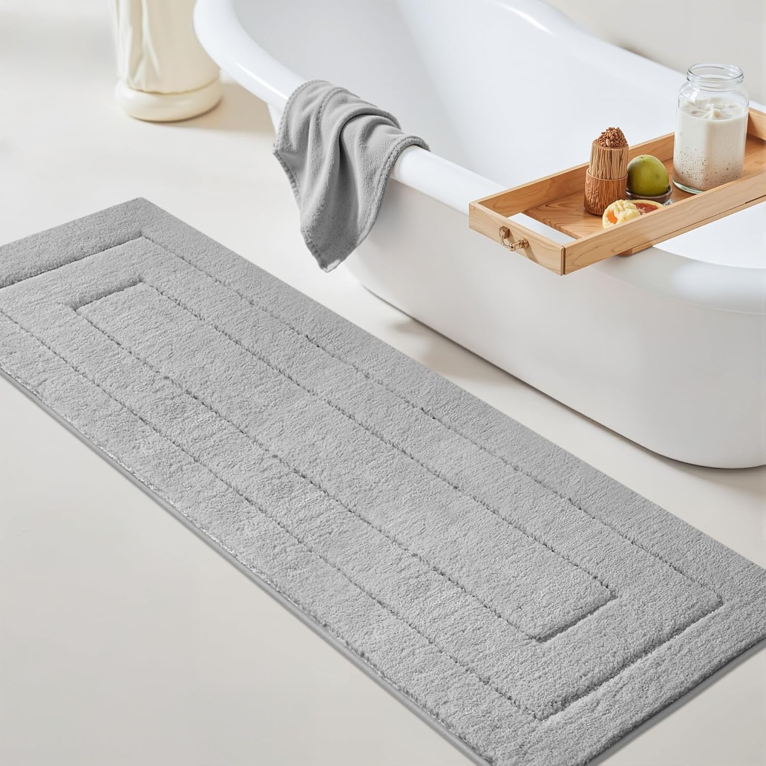 Gray Microfiber Non-Slip Bath Rug