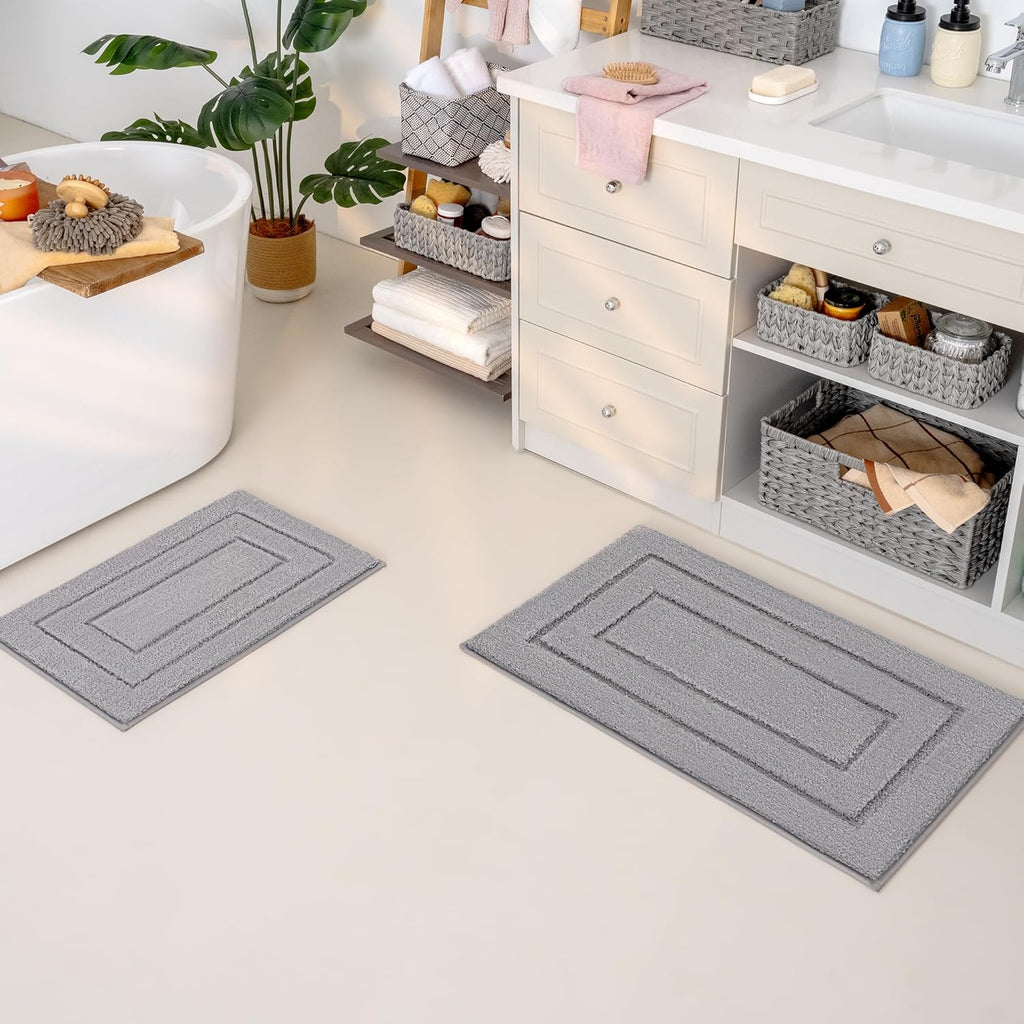 Gray Microfiber Non-Slip Bath Rug