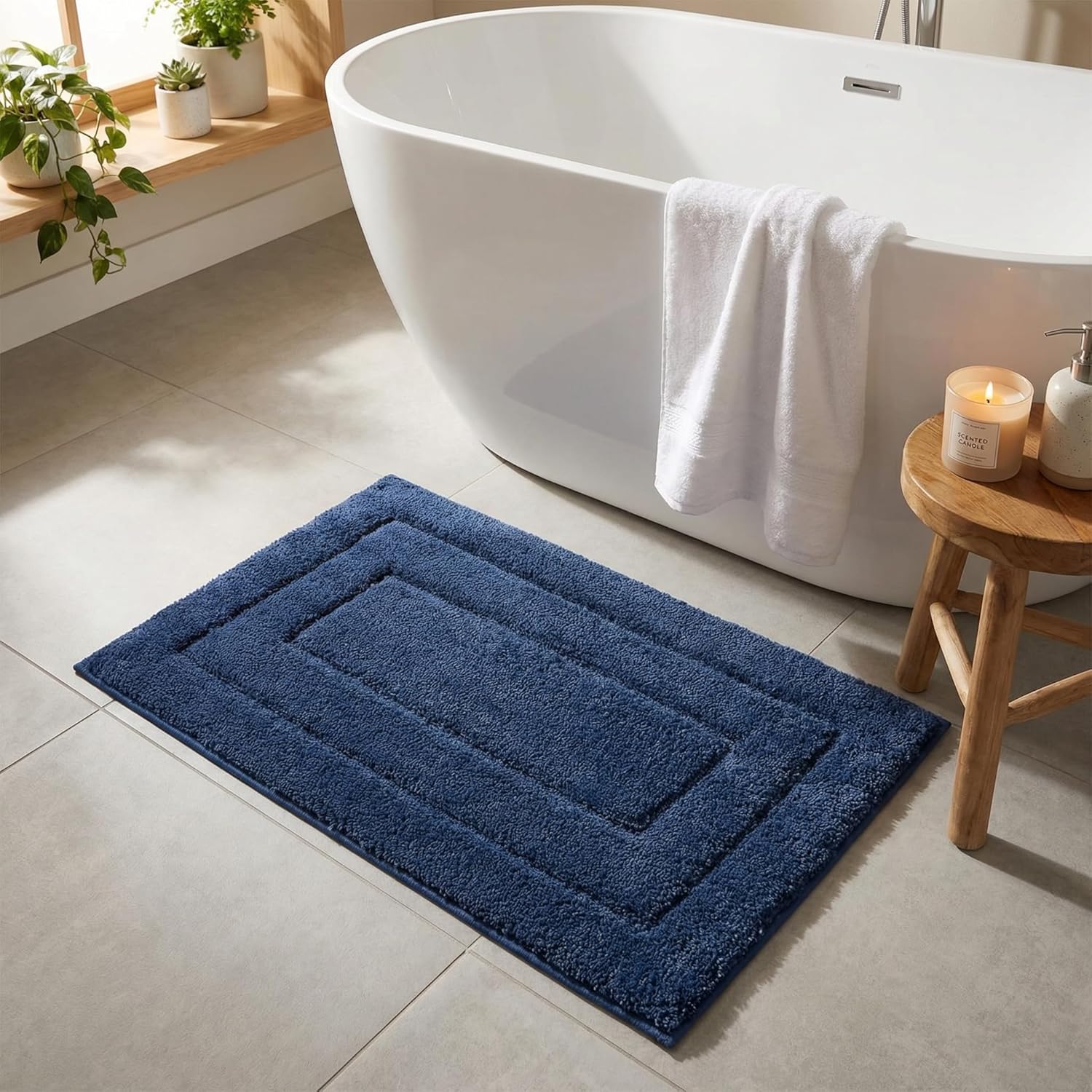 Gray Microfiber Non-Slip Bath Rug