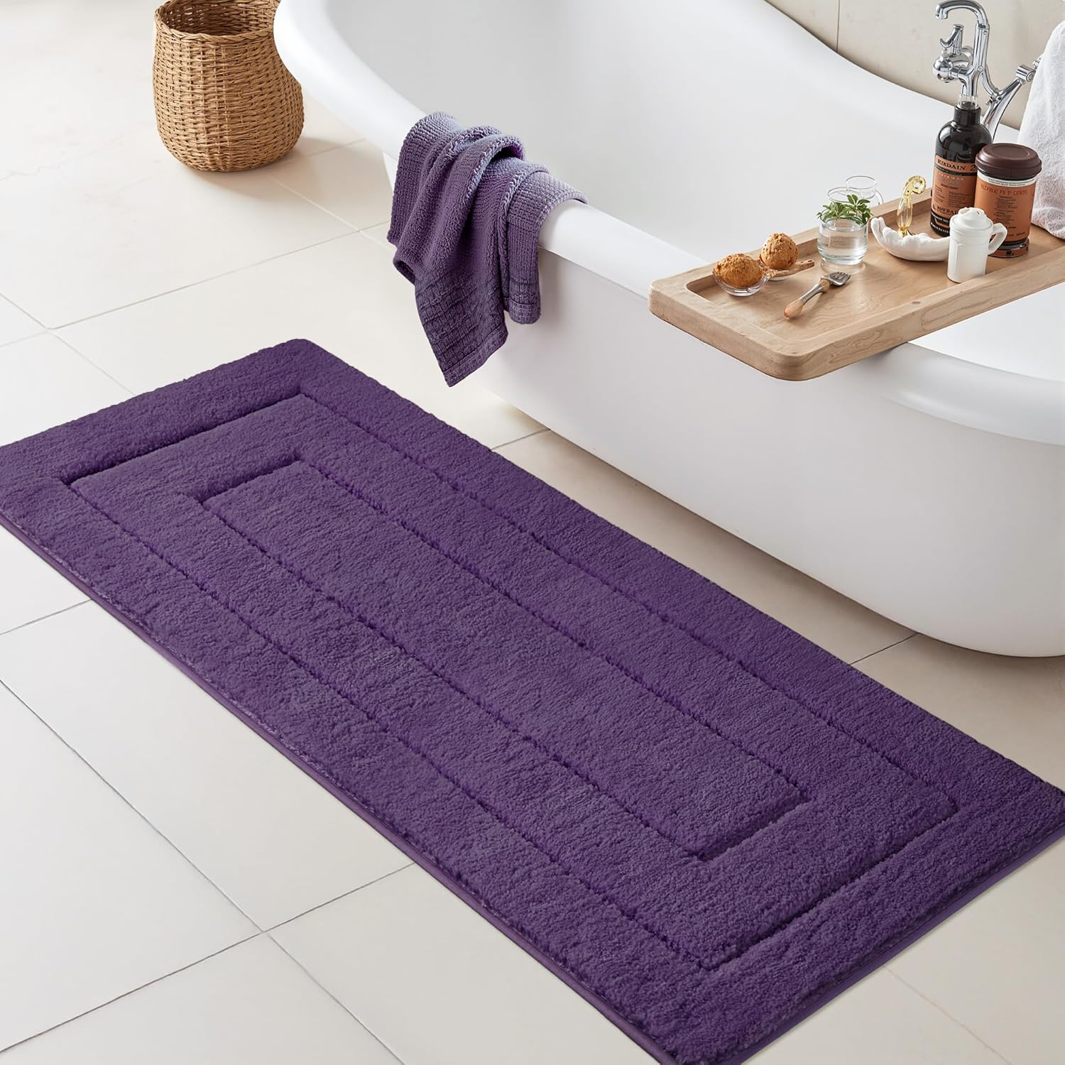 Gray Microfiber Non-Slip Bath Rug
