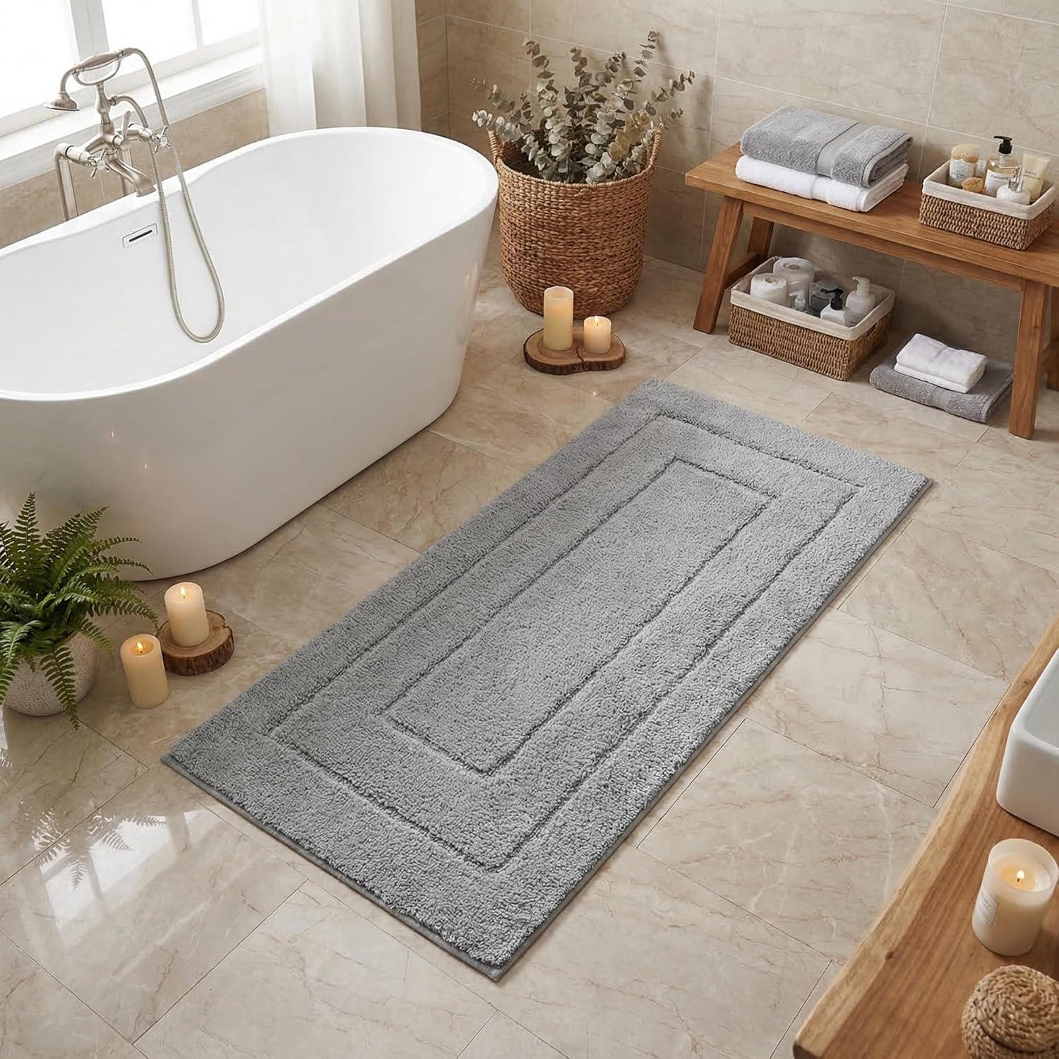 Gray Microfiber Non-Slip Bath Rug