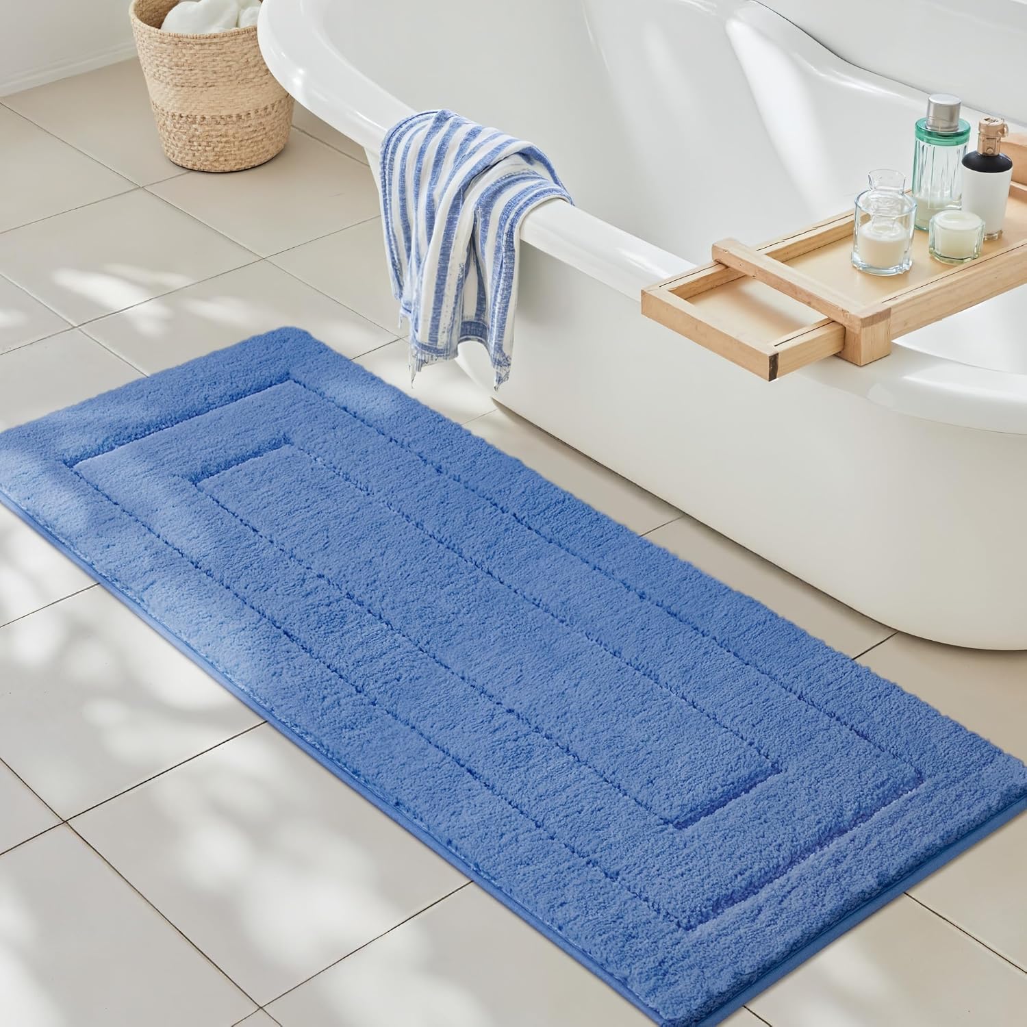 Gray Microfiber Non-Slip Bath Rug