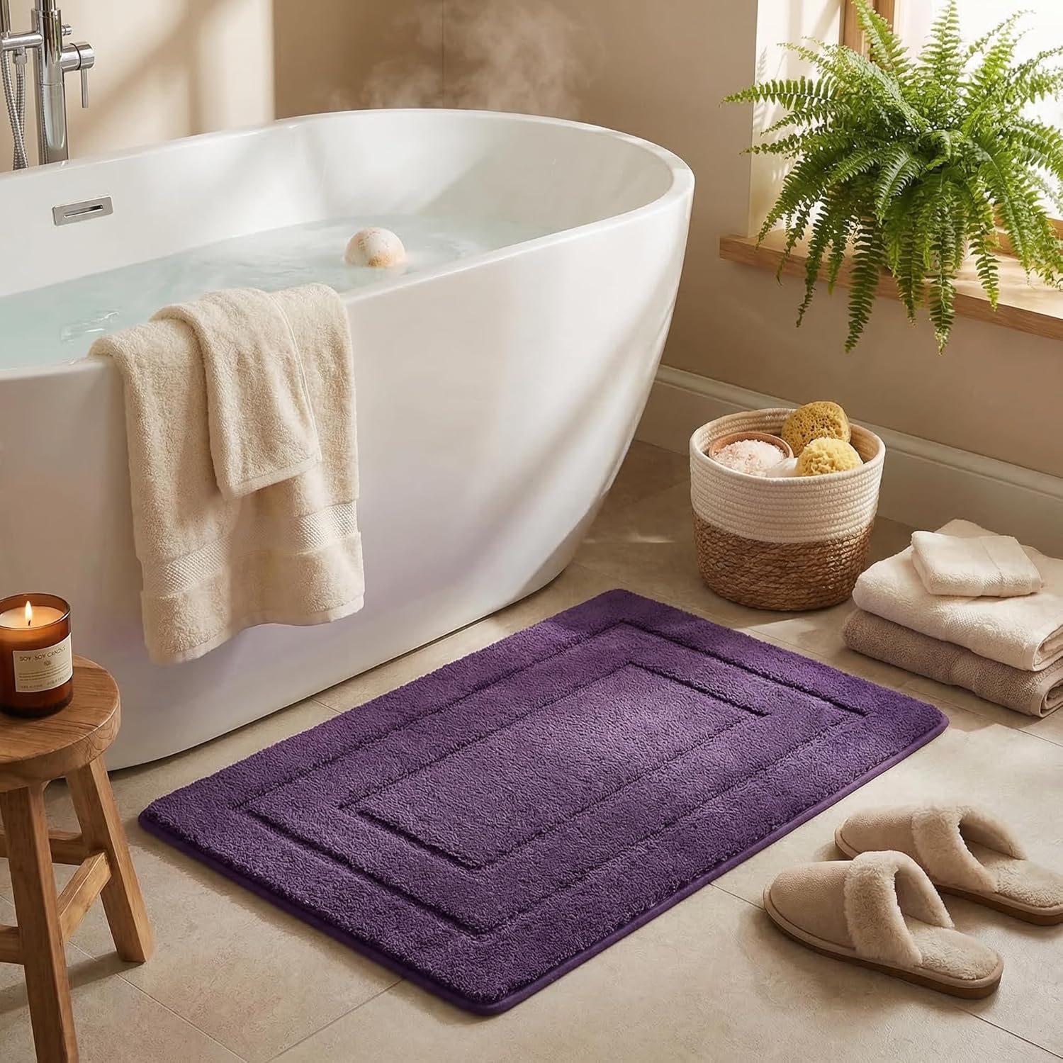 Gray Microfiber Non-Slip Bath Rug