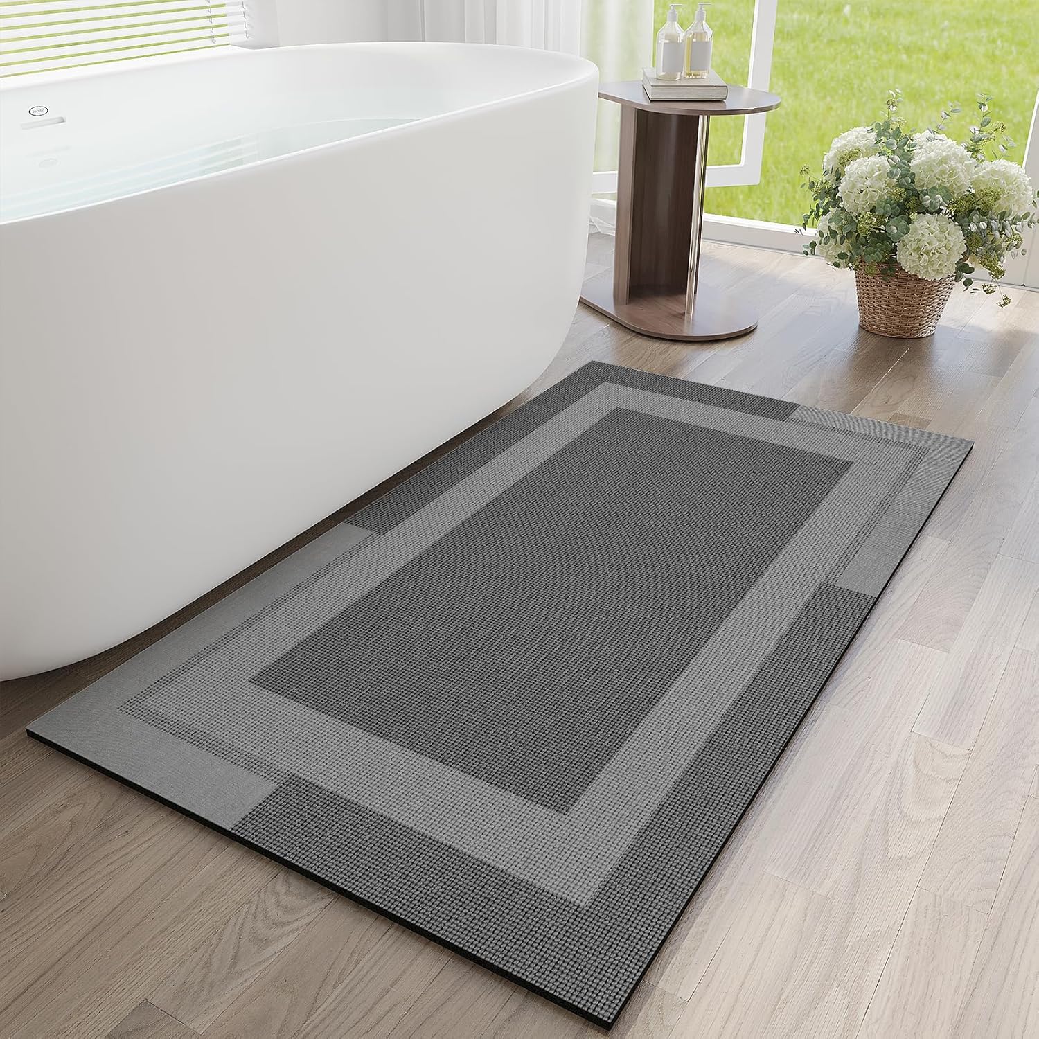 Gray Thin Non-Slip Bath Mat