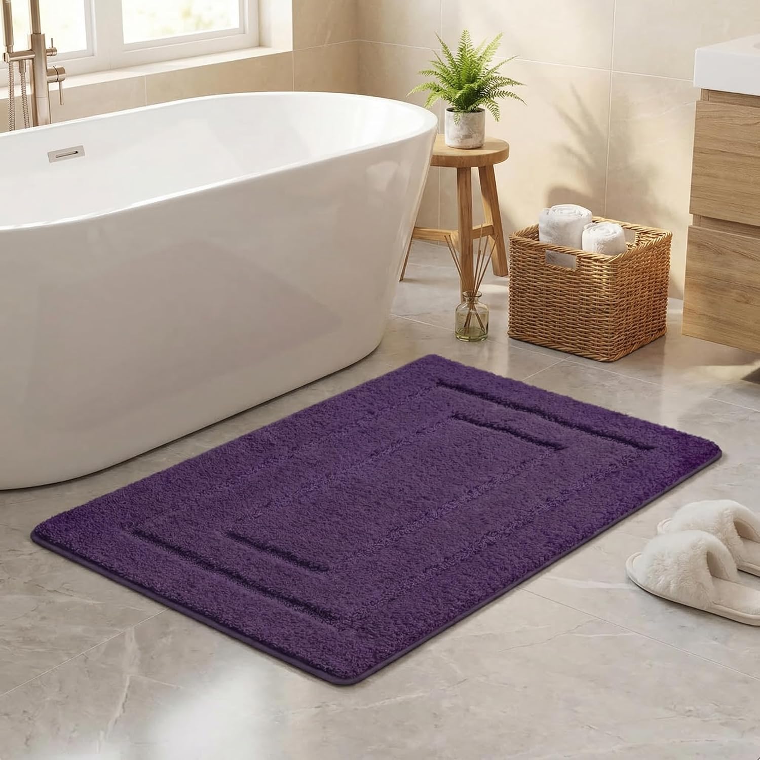 Gray Microfiber Non-Slip Bath Rug