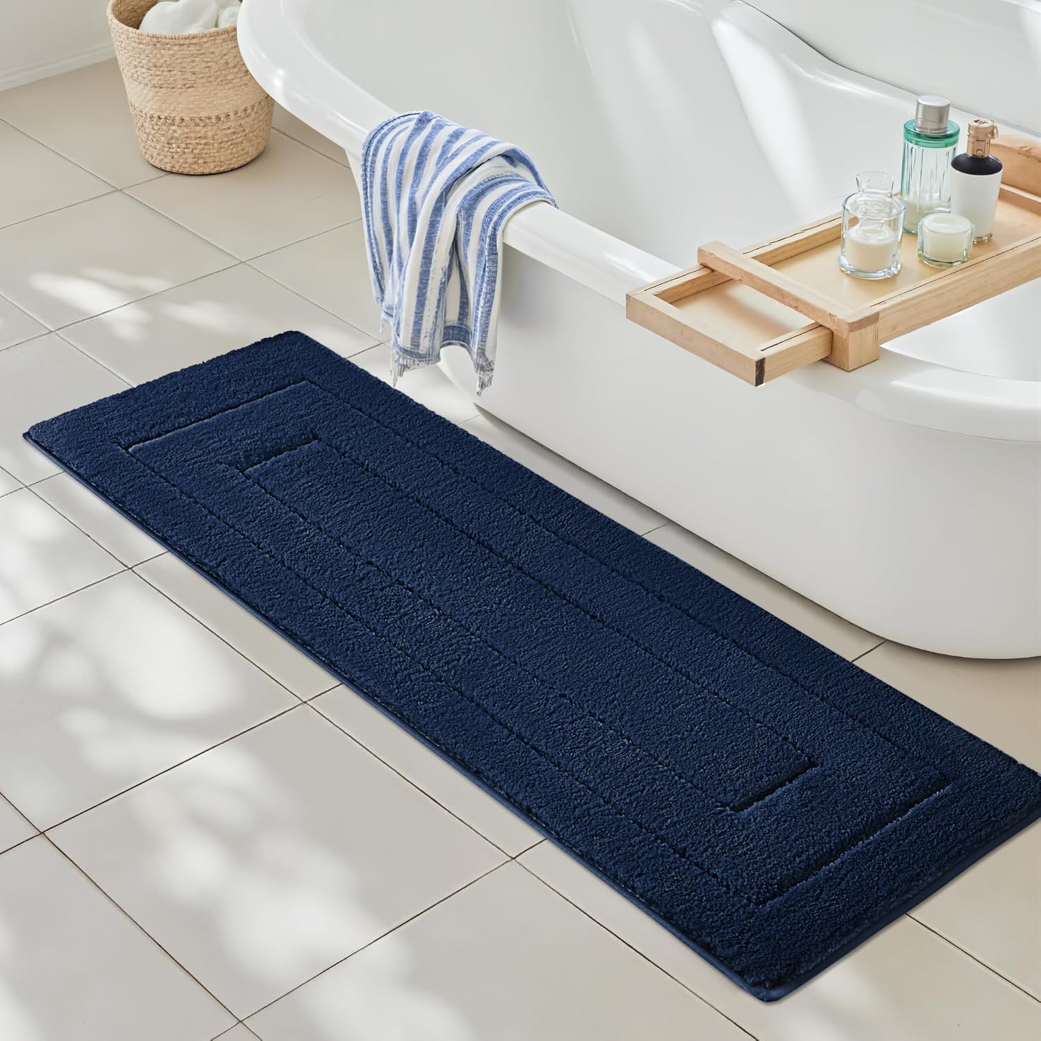 Gray Microfiber Non-Slip Bath Rug