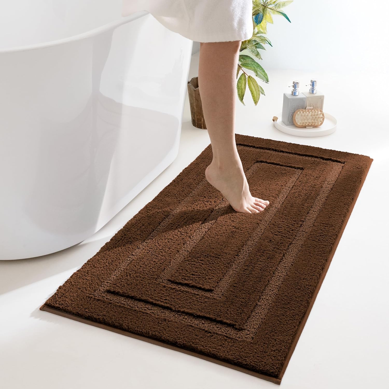 Gray Microfiber Non-Slip Bath Rug
