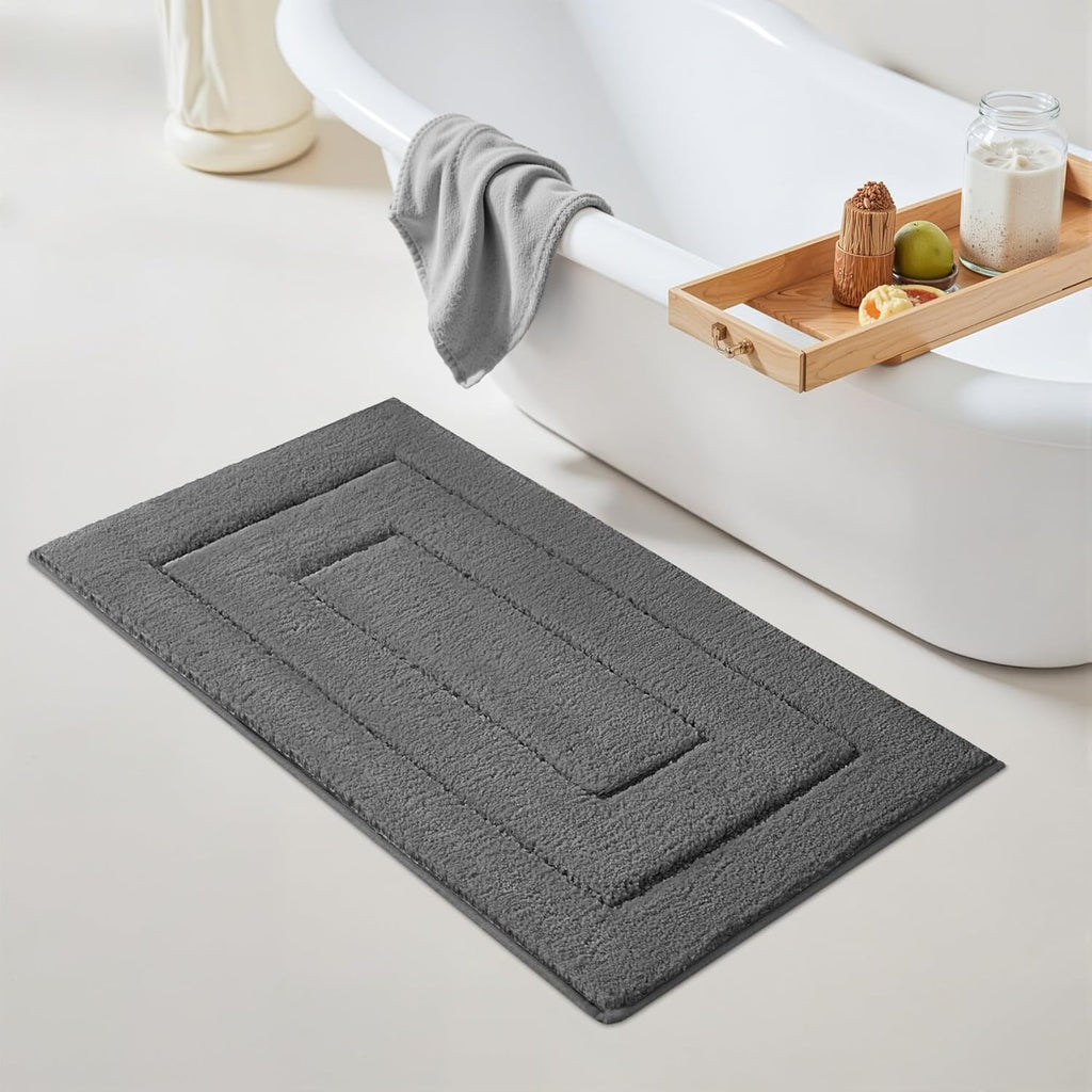 Gray Microfiber Non-Slip Bath Rug