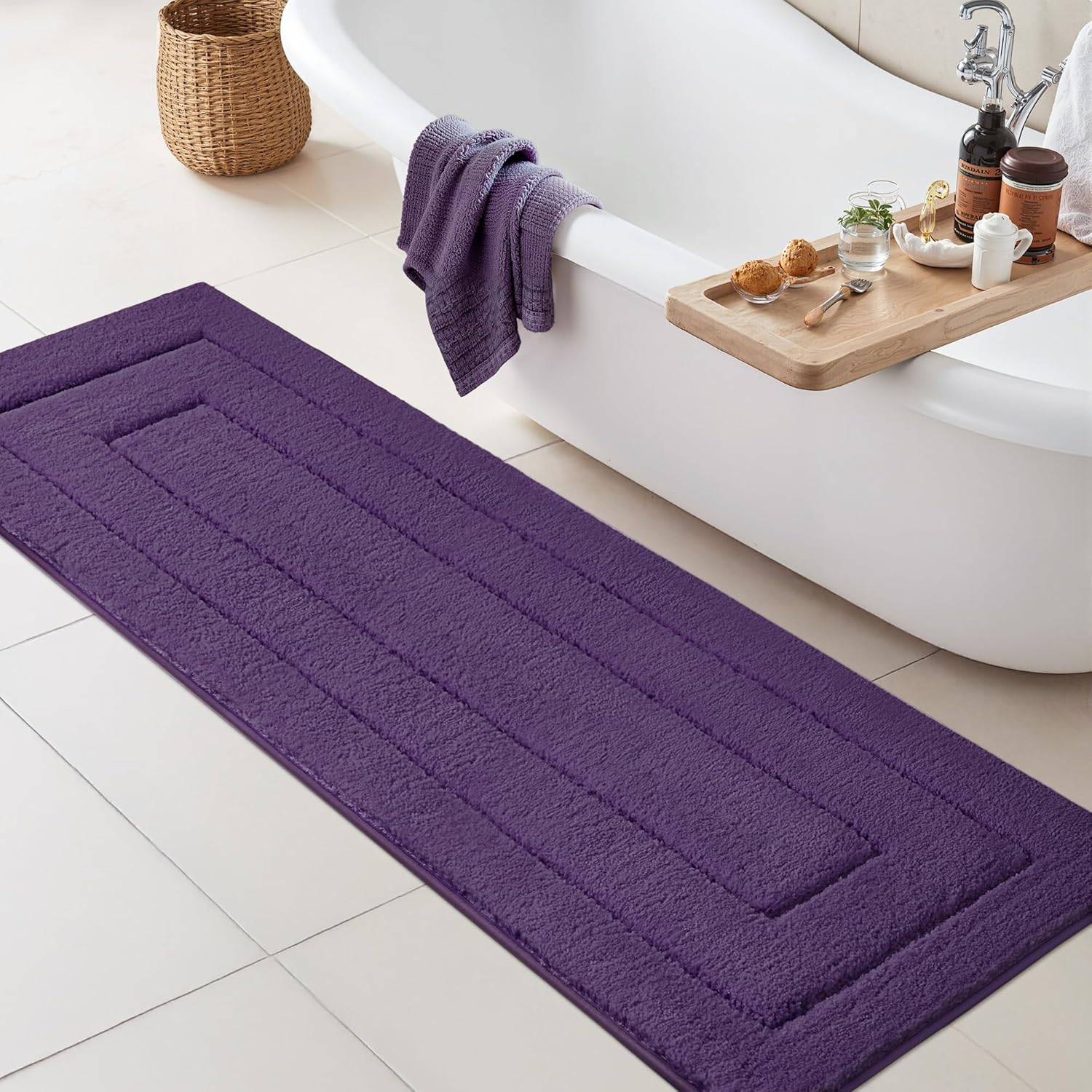 Gray Microfiber Non-Slip Bath Rug