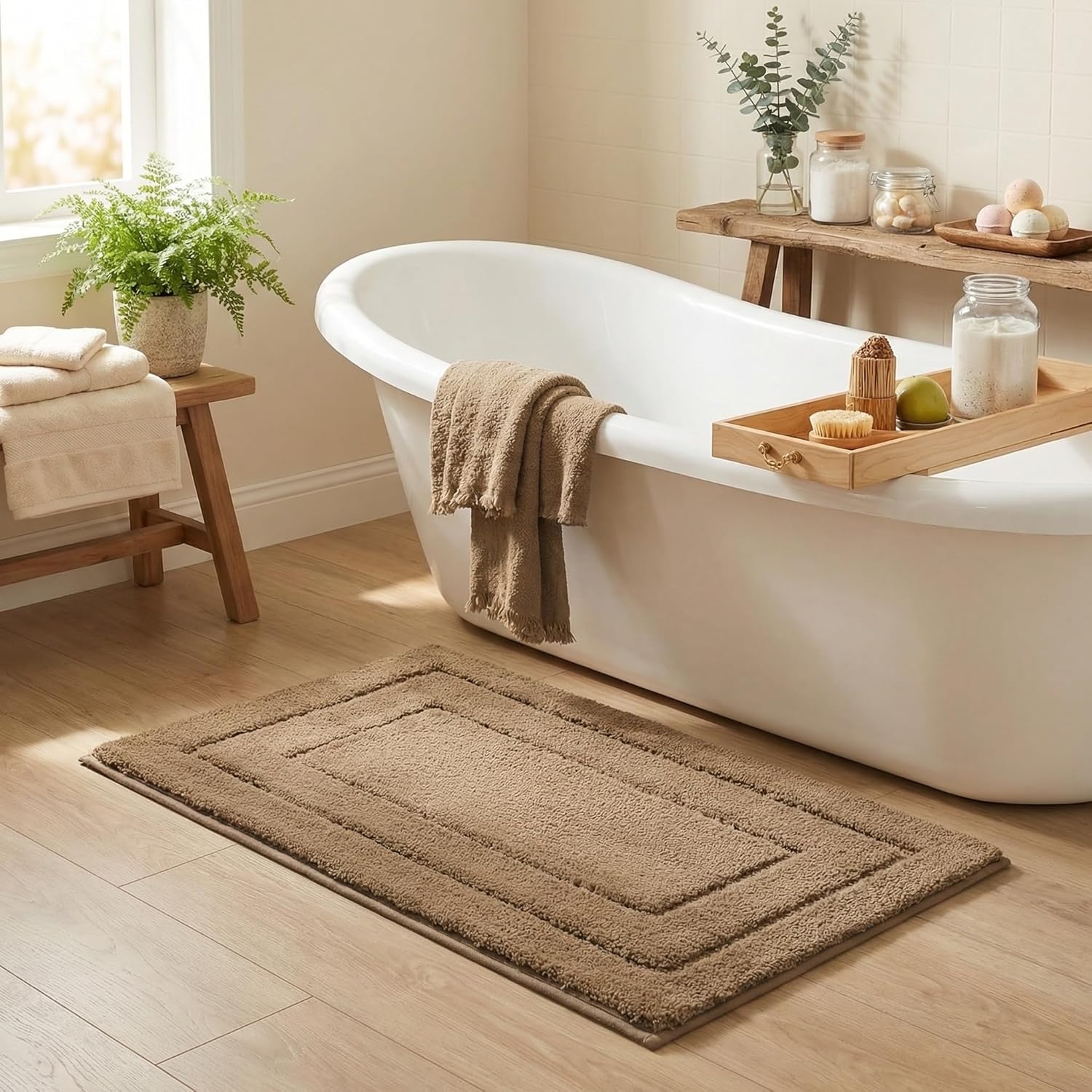 Gray Microfiber Non-Slip Bath Rug