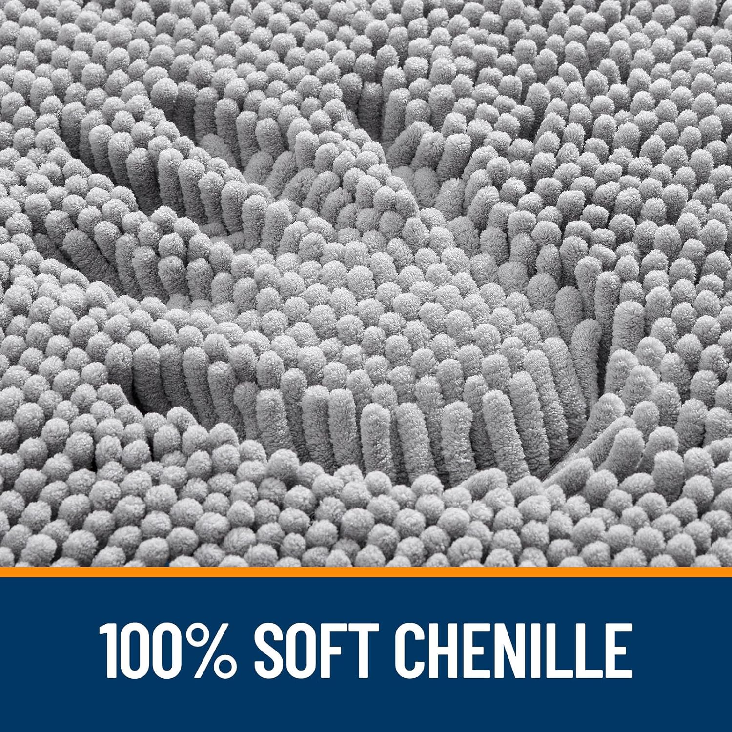 Grey Chenille Non-Slip Bath Rug