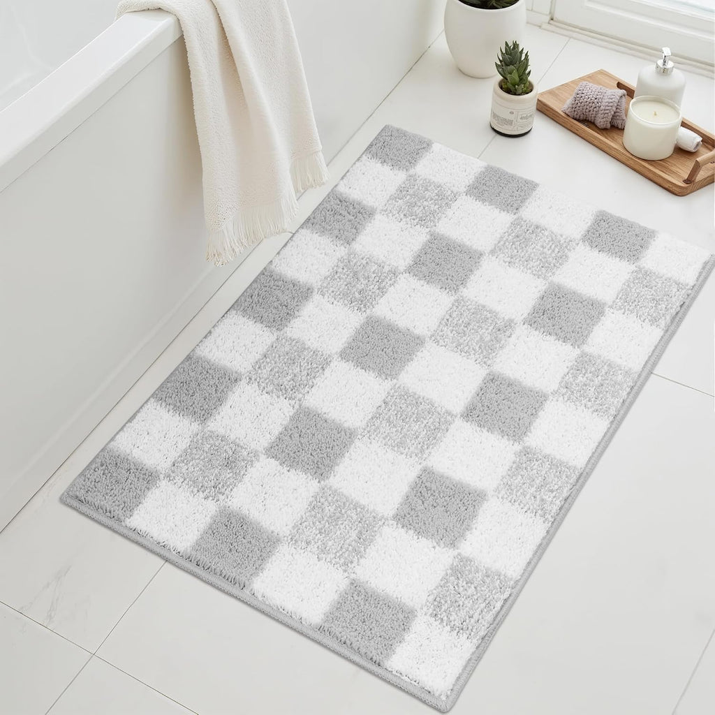 Gray Microfiber Non-Slip Bath Rug