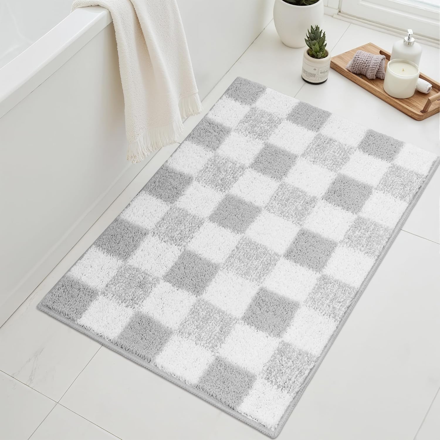 Gray Microfiber Non-Slip Bath Rug