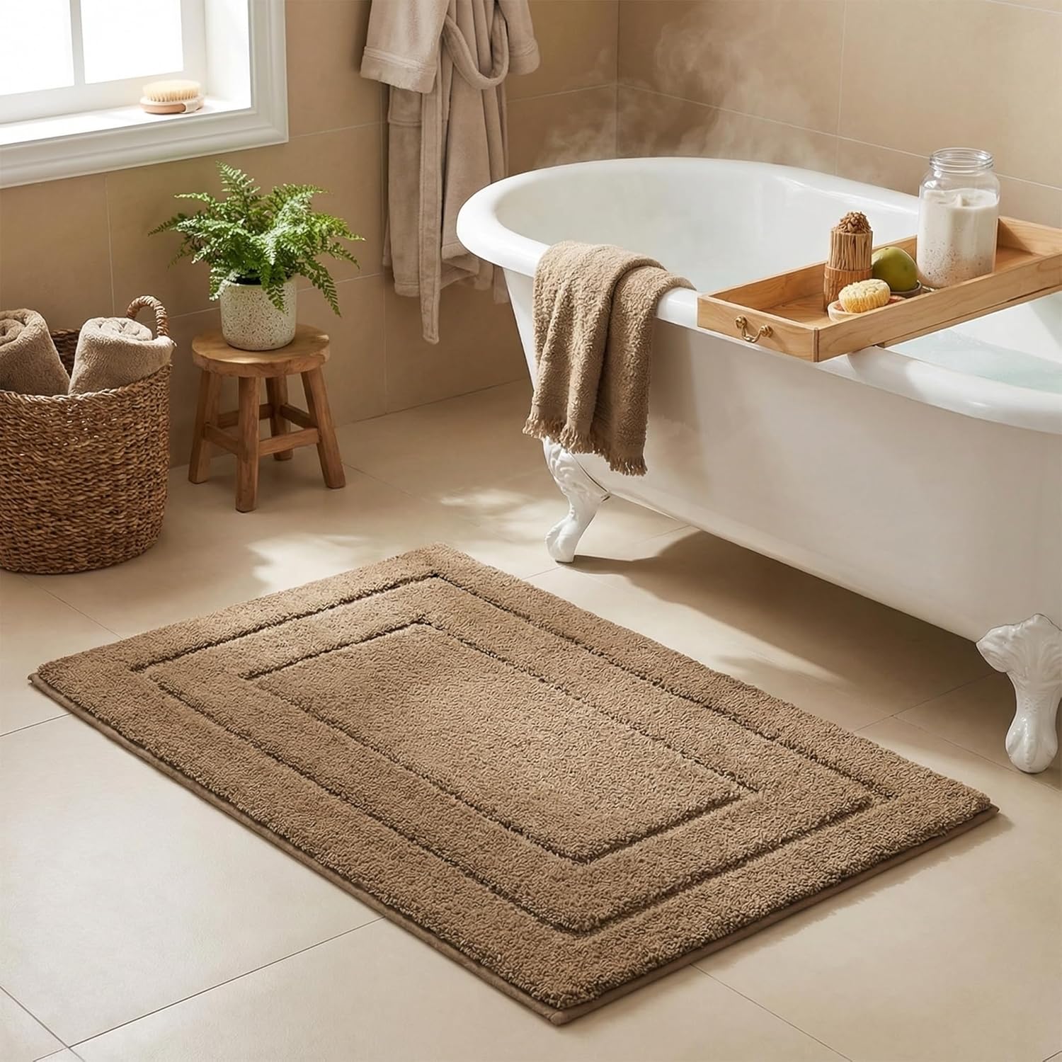 Gray Microfiber Non-Slip Bath Rug