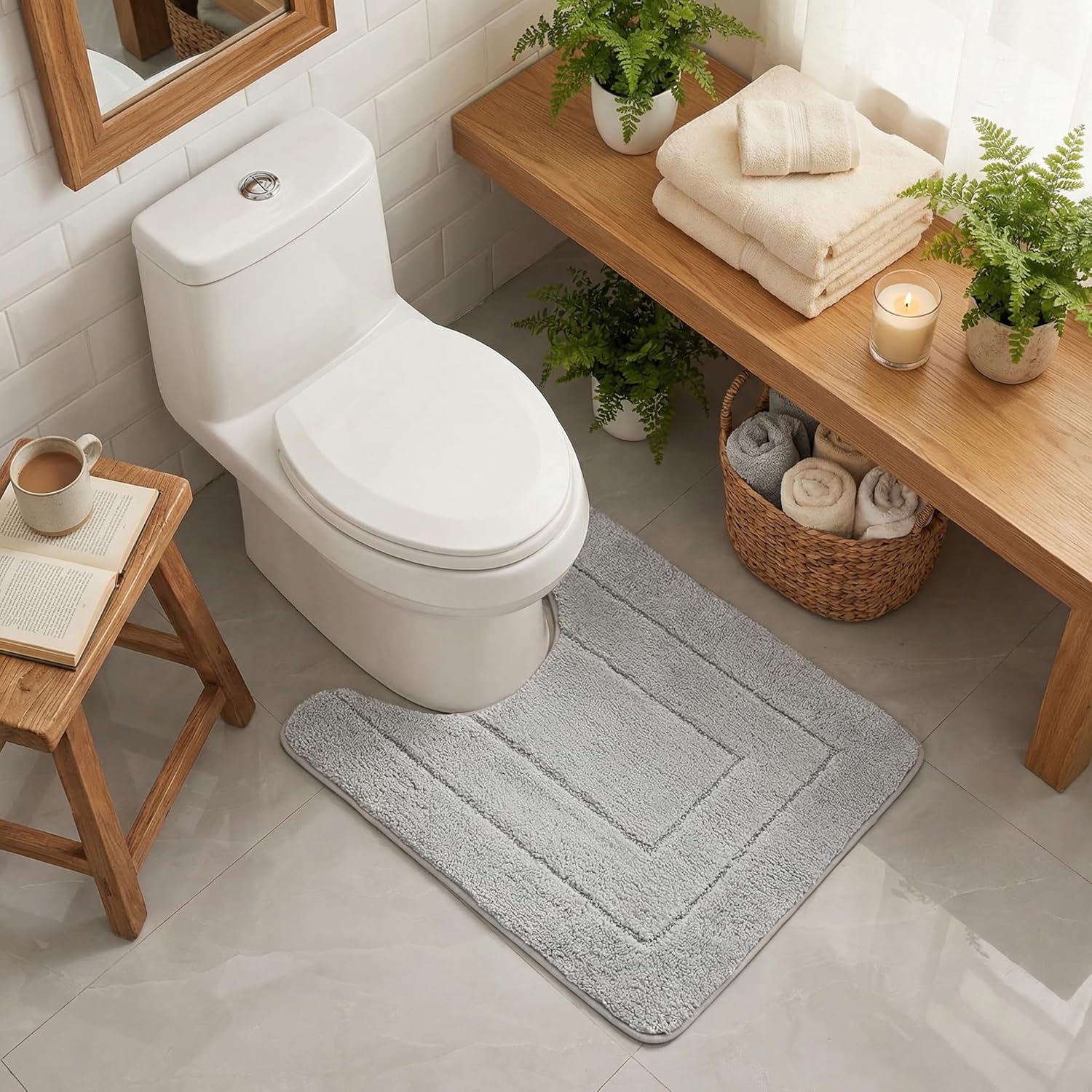 Gray Microfiber Non-Slip Bath Rug