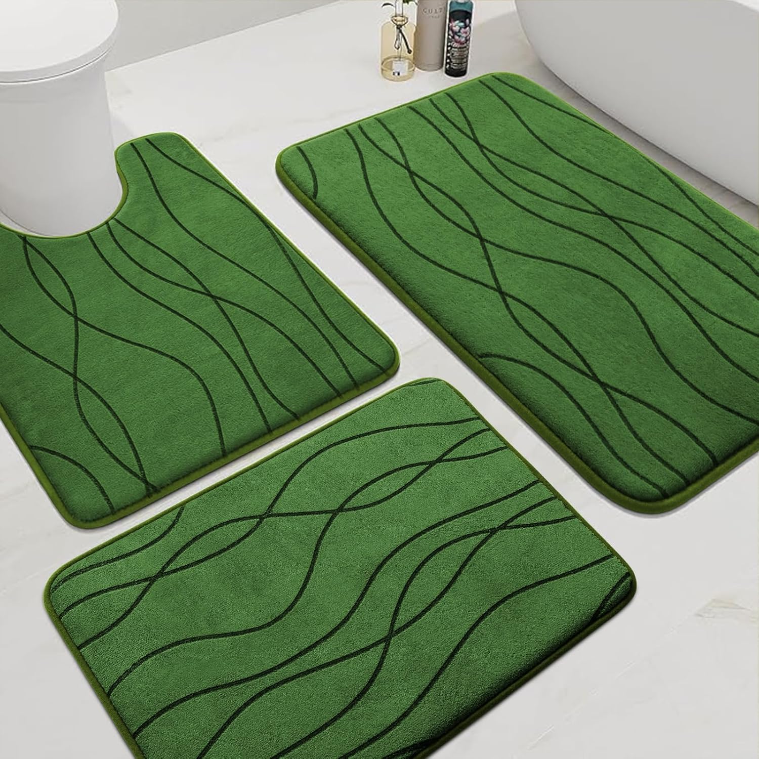 Dark Grey Memory Foam Bath Rug Set